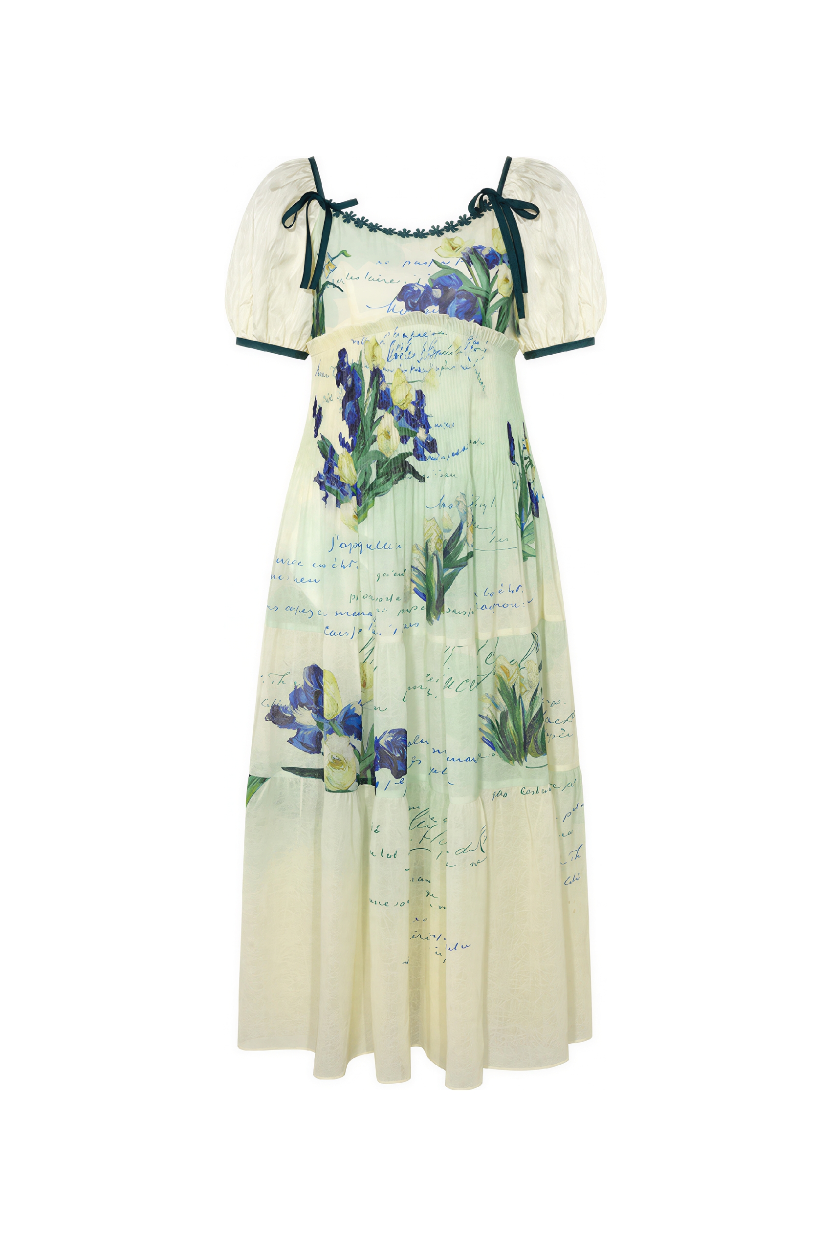 French High-Waist Puff-Sleeve Dress