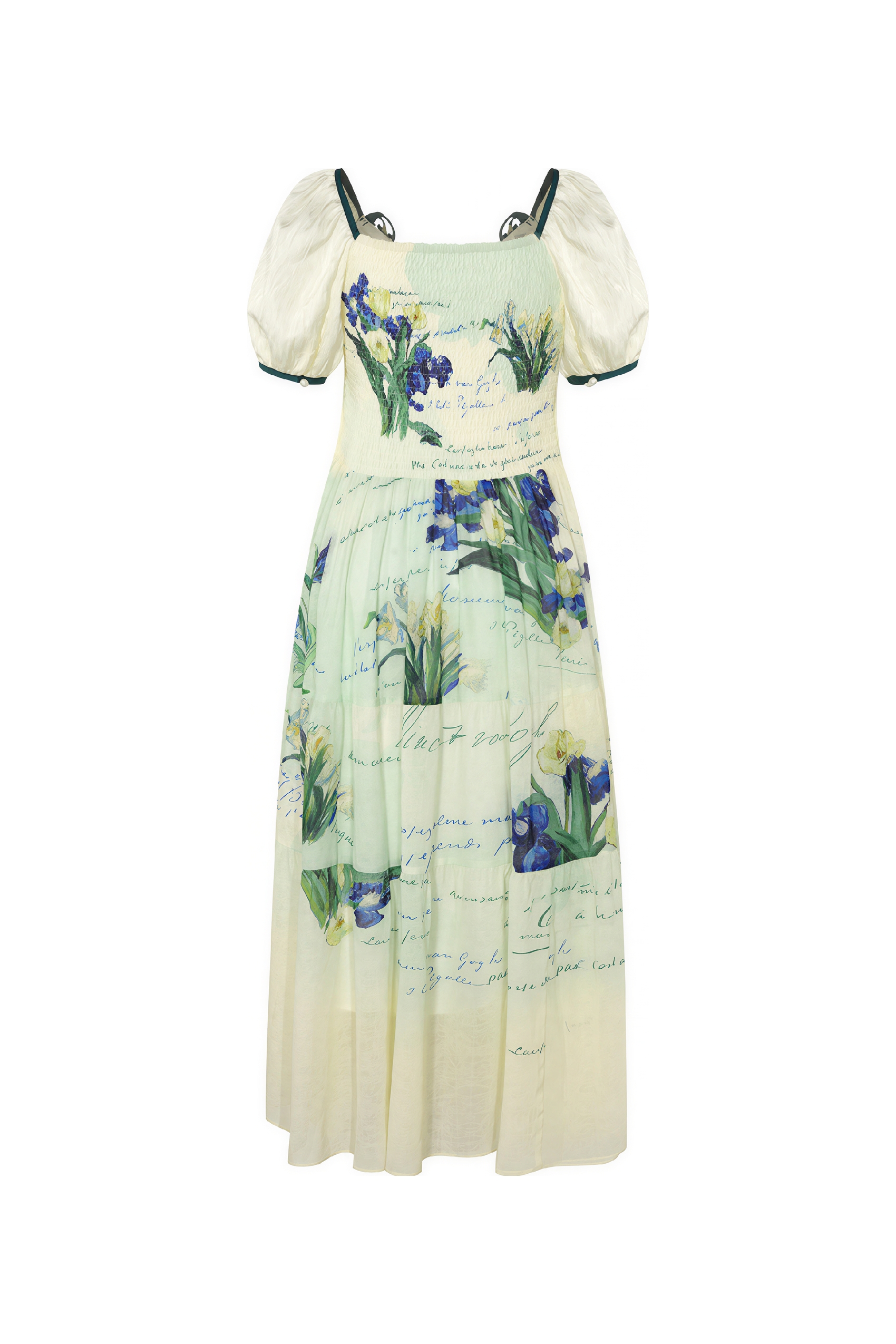 French High-Waist Puff-Sleeve Dress