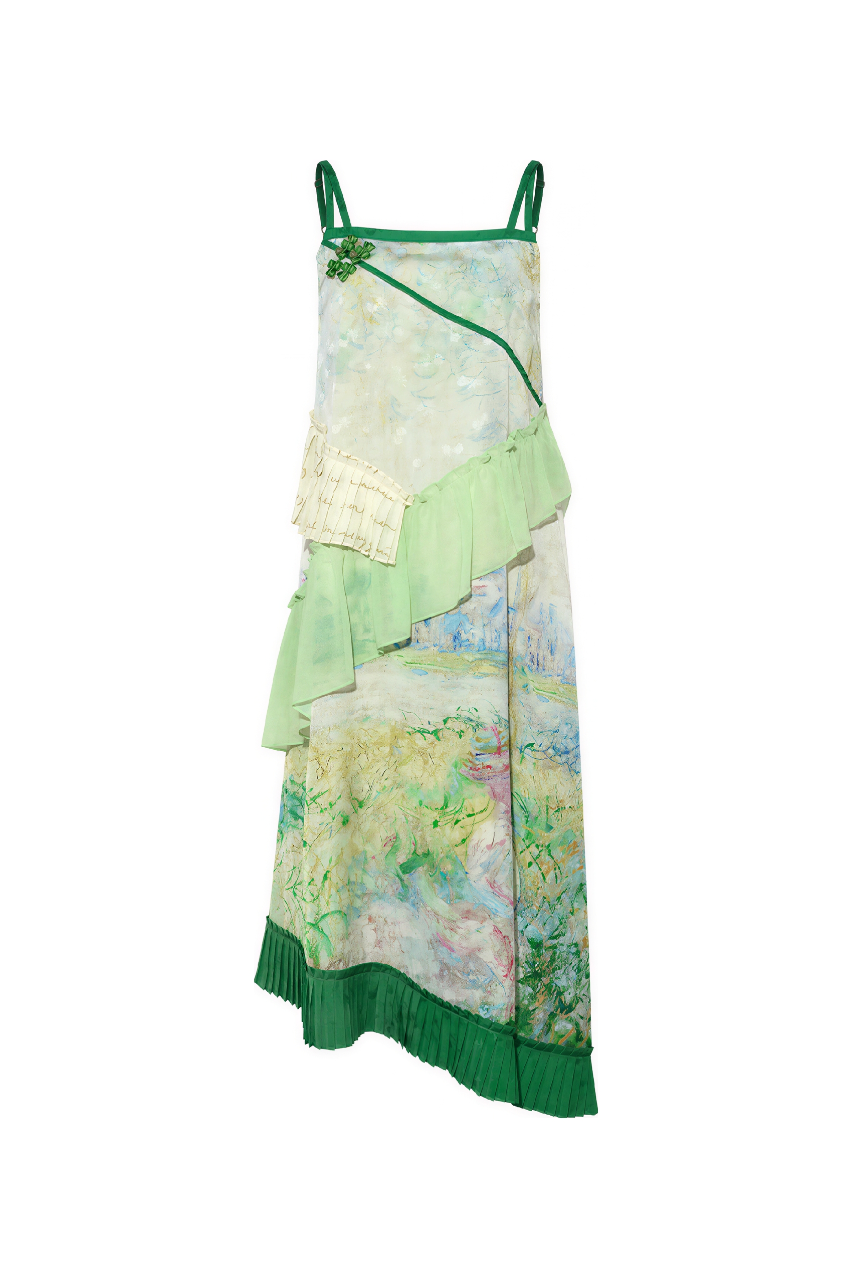 Green Ruffle Printed Strappy Dress | LYONSENS Women's Fashion