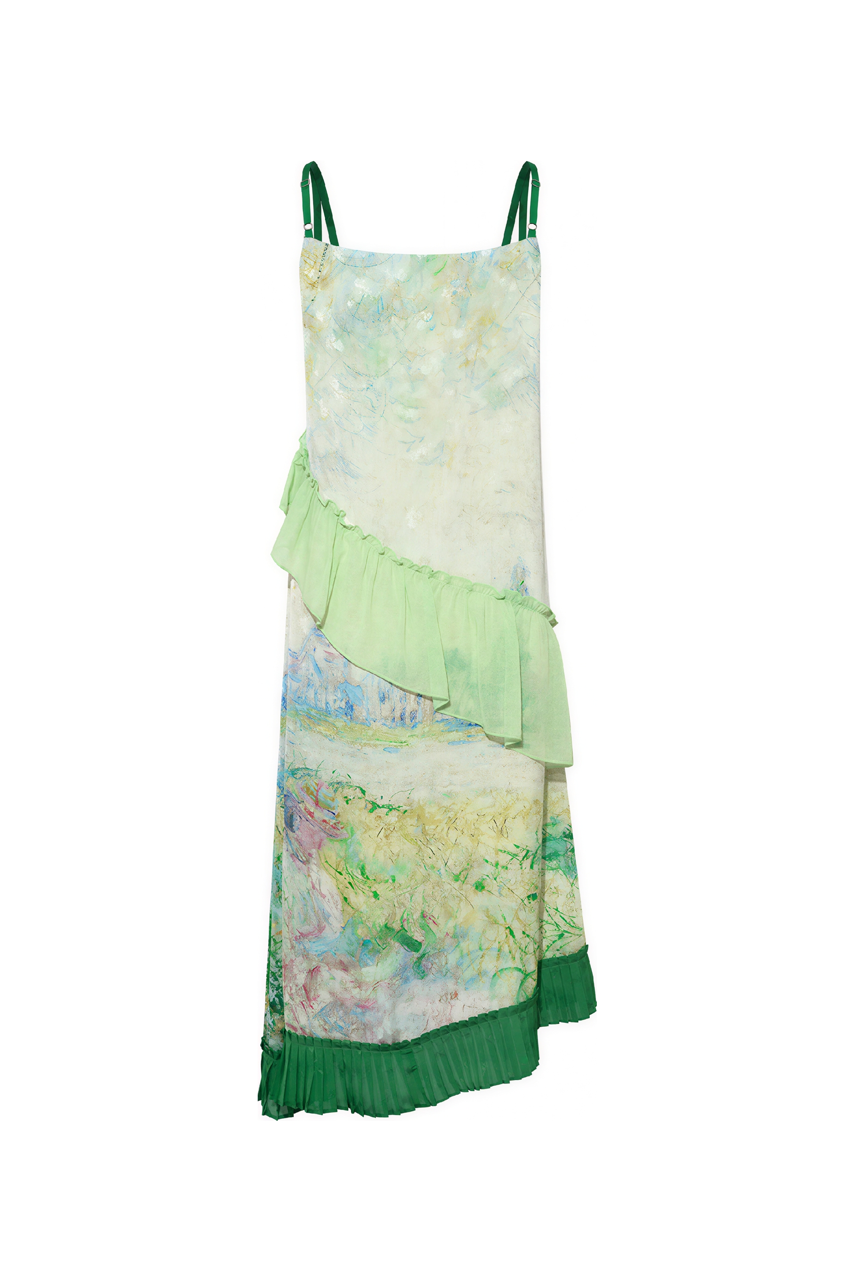 Green Ruffle Printed Strappy Dress | LYONSENS Women's Fashion
