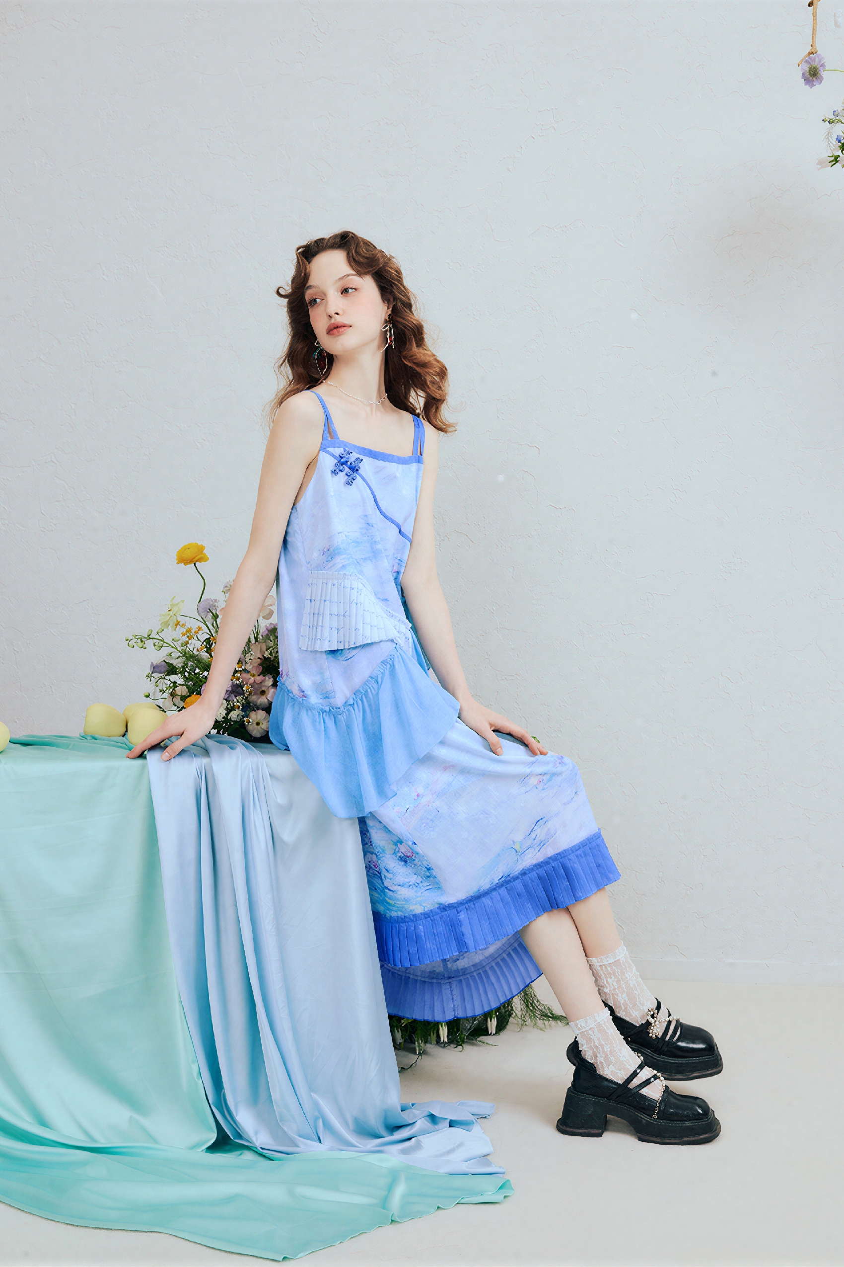 Green Ruffle Printed Strappy Dress | LYONSENS Women's Fashion