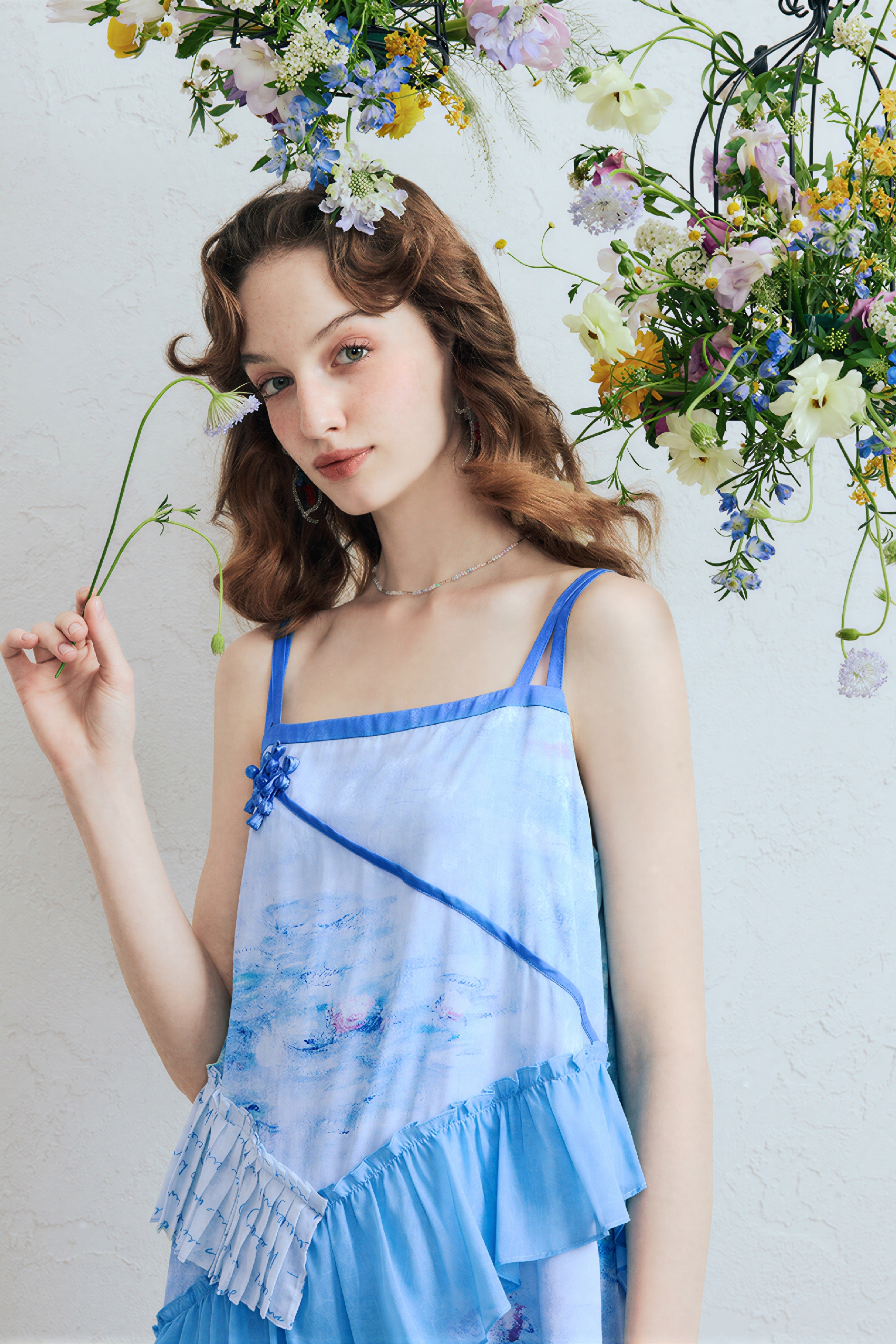Green Ruffle Printed Strappy Dress | LYONSENS Women's Fashion