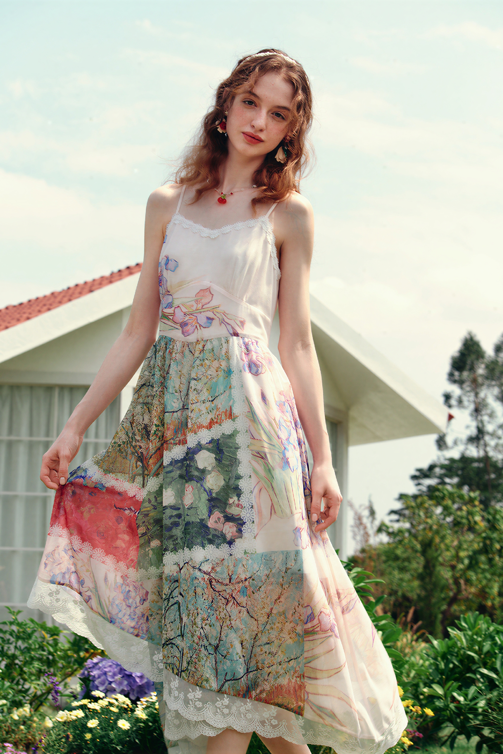 French Lace Patchwork Strappy Dress