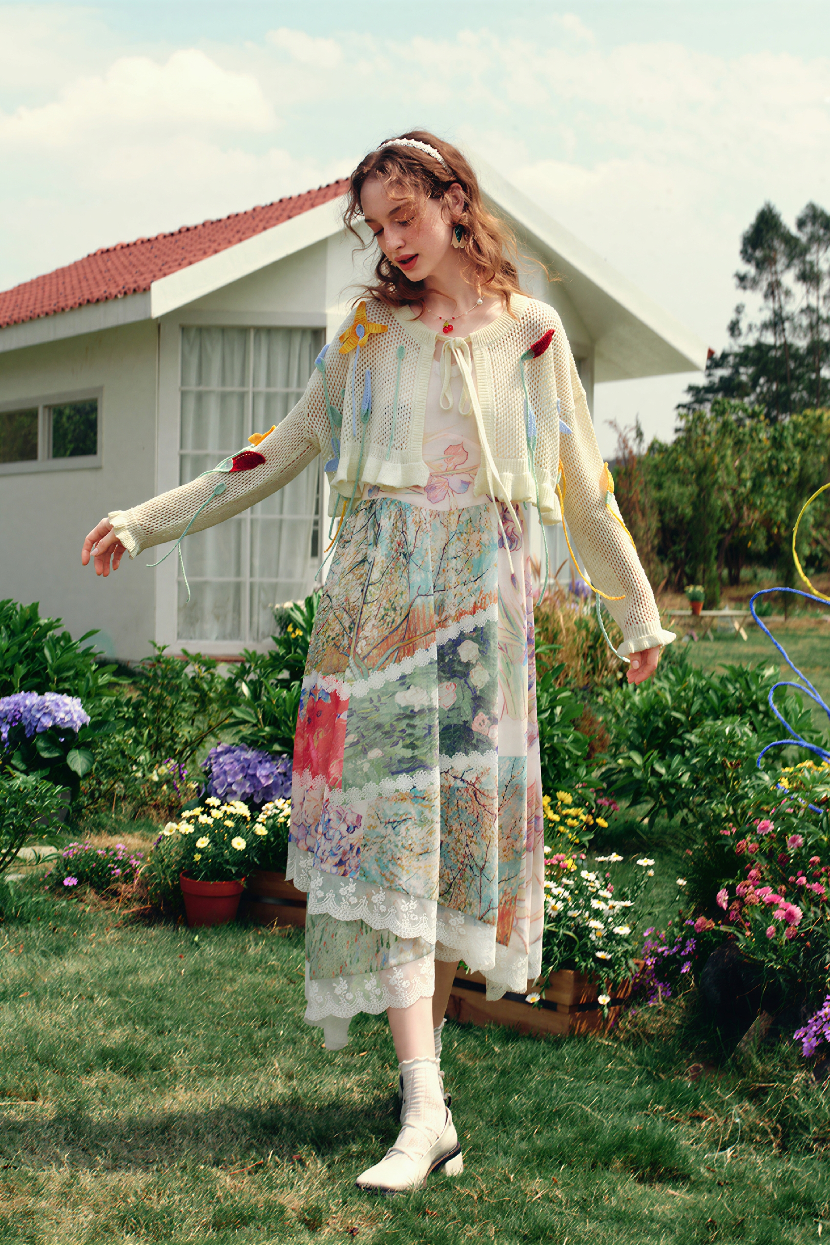 French Lace Patchwork Strappy Dress