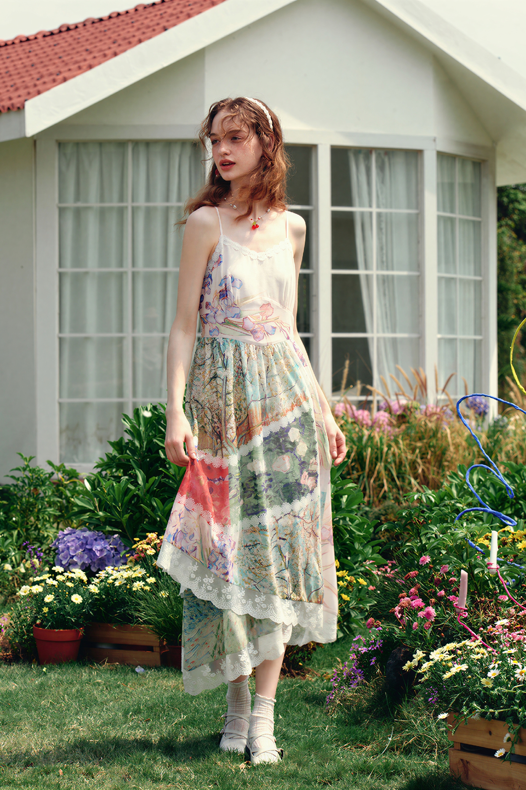 French Lace Patchwork Strappy Dress