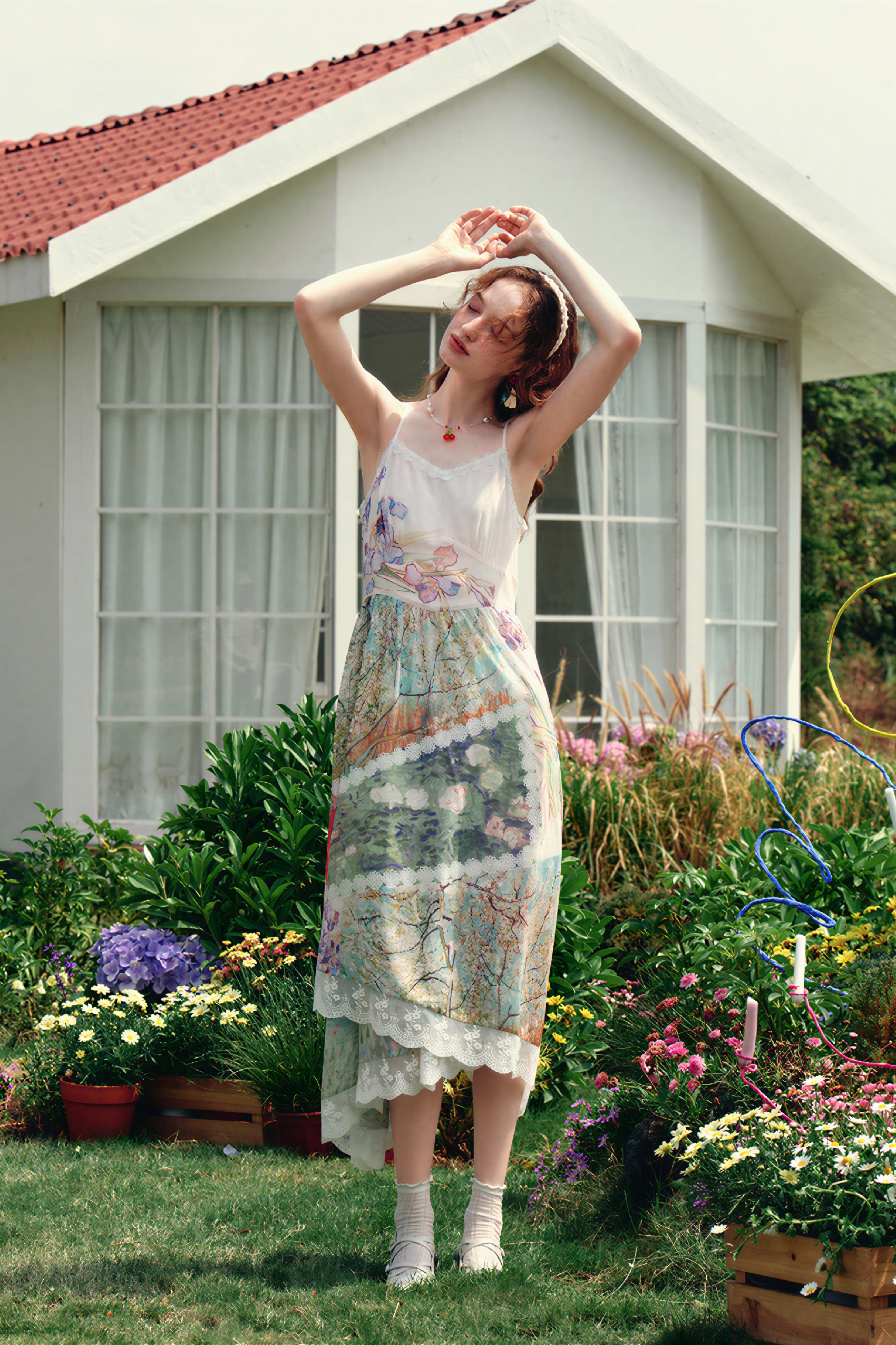 French Lace Patchwork Strappy Dress