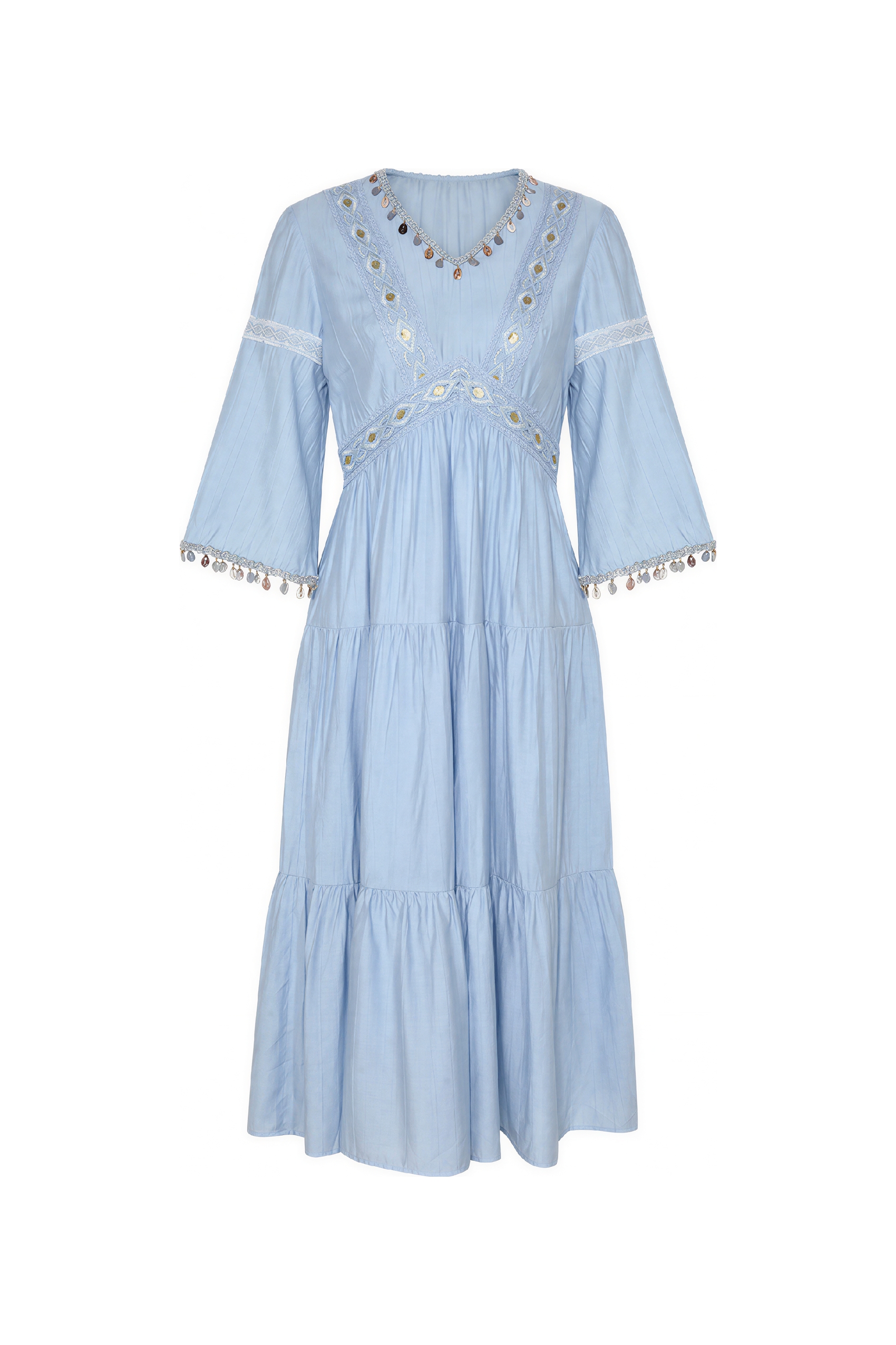 Blue French Patchwork Maxi Dress