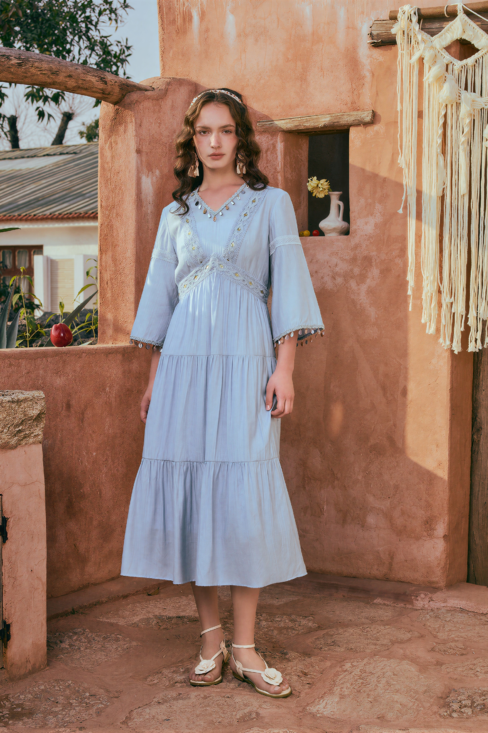 Blue French Patchwork Maxi Dress