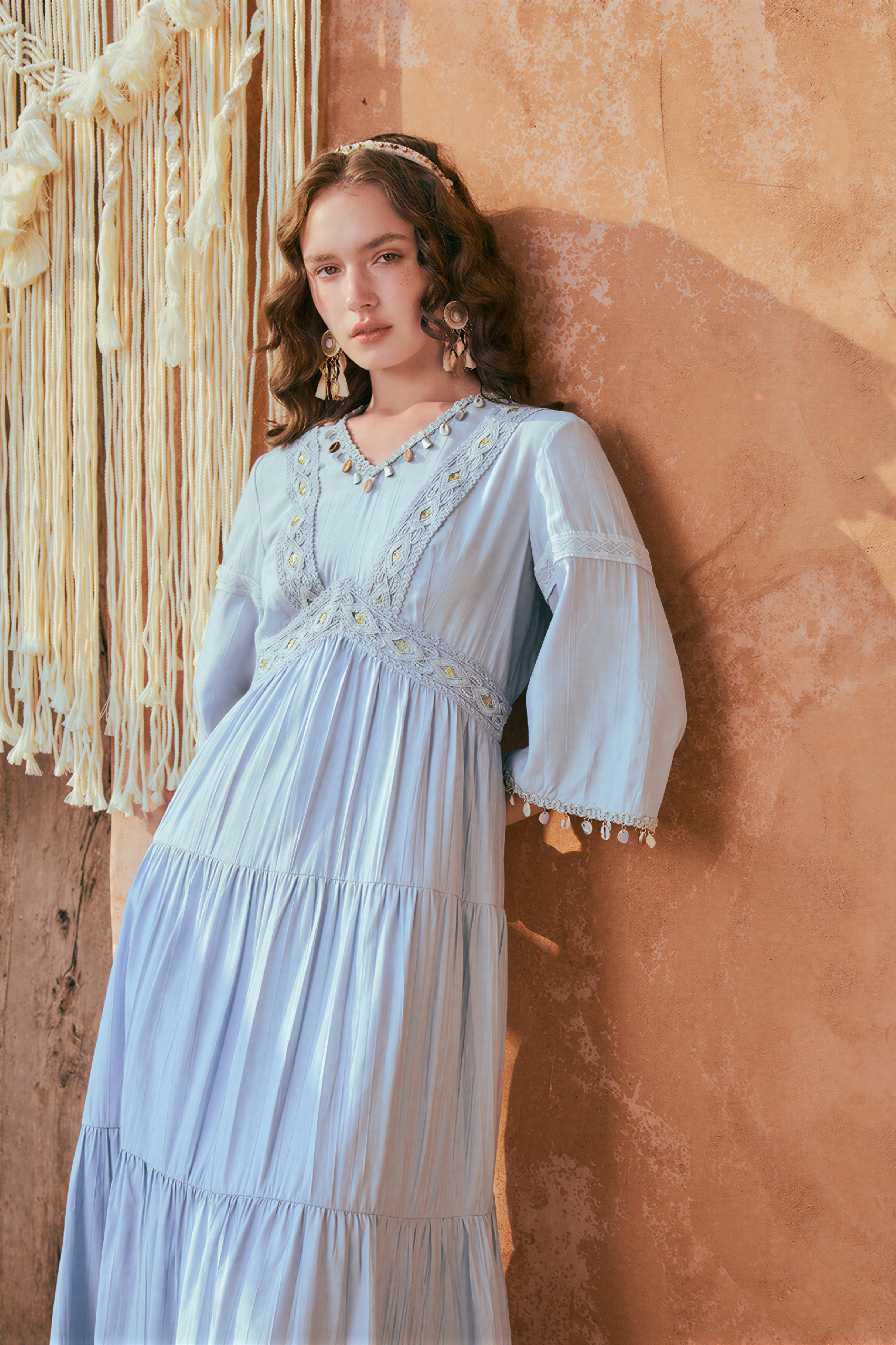 Blue French Patchwork Maxi Dress