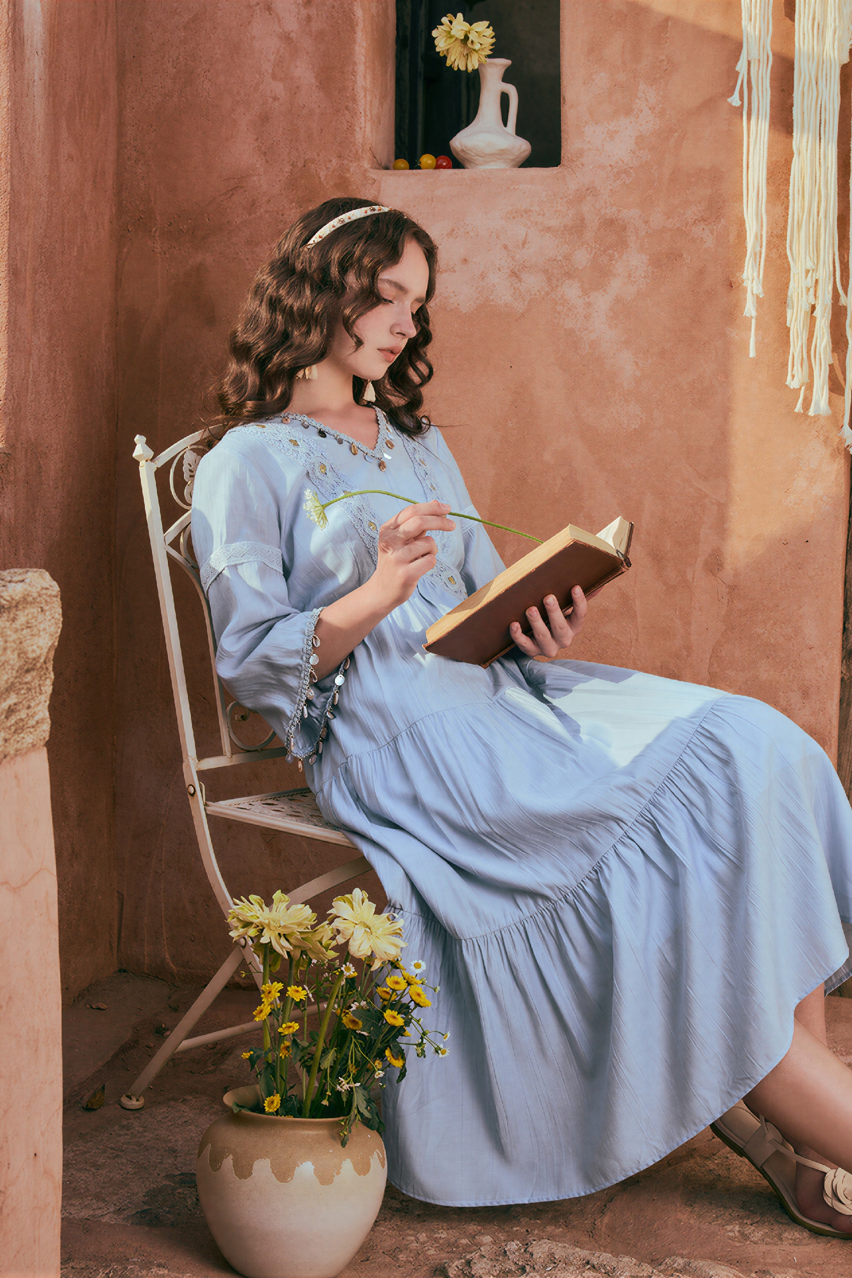 Blue French Patchwork Maxi Dress