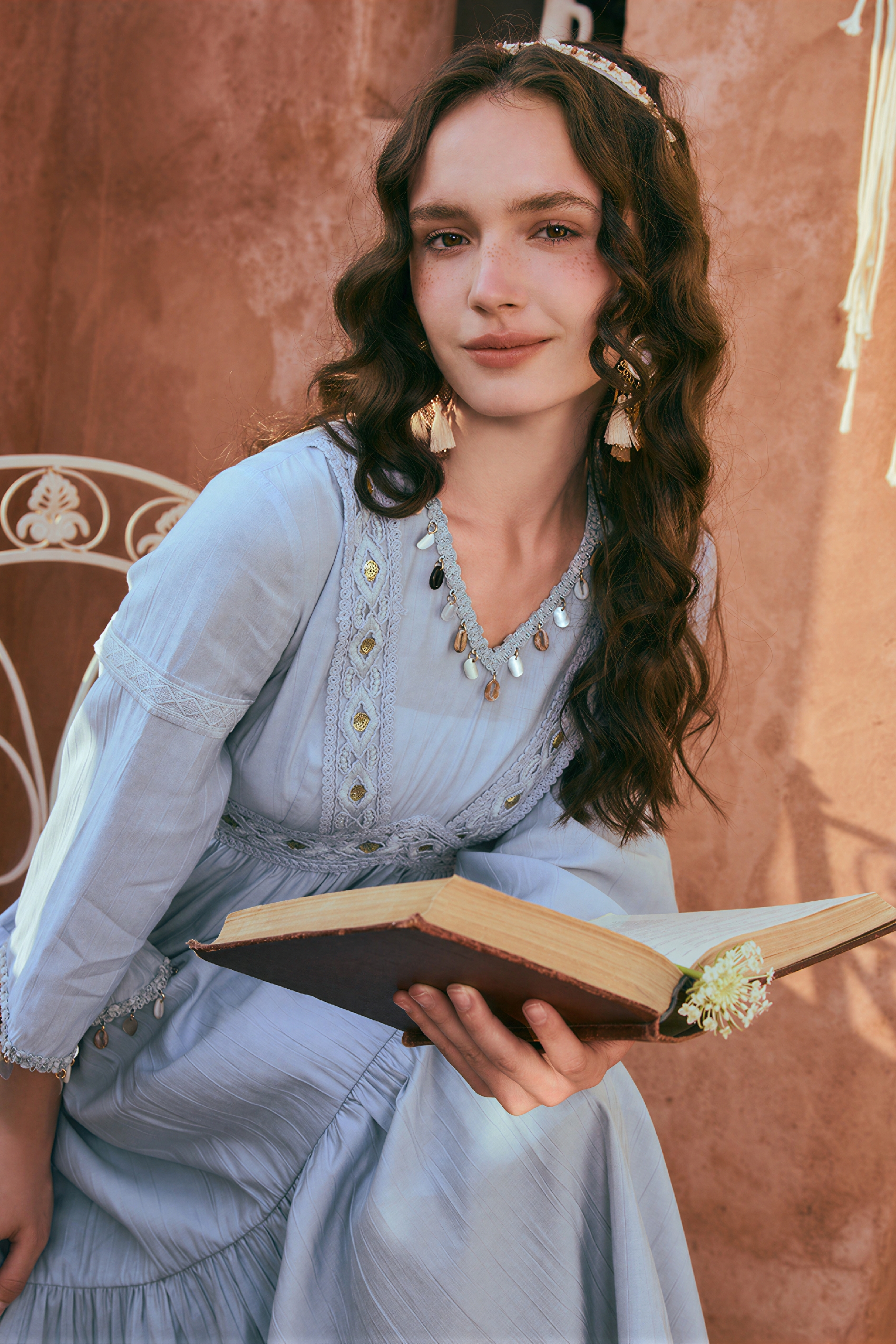 Blue French Patchwork Maxi Dress