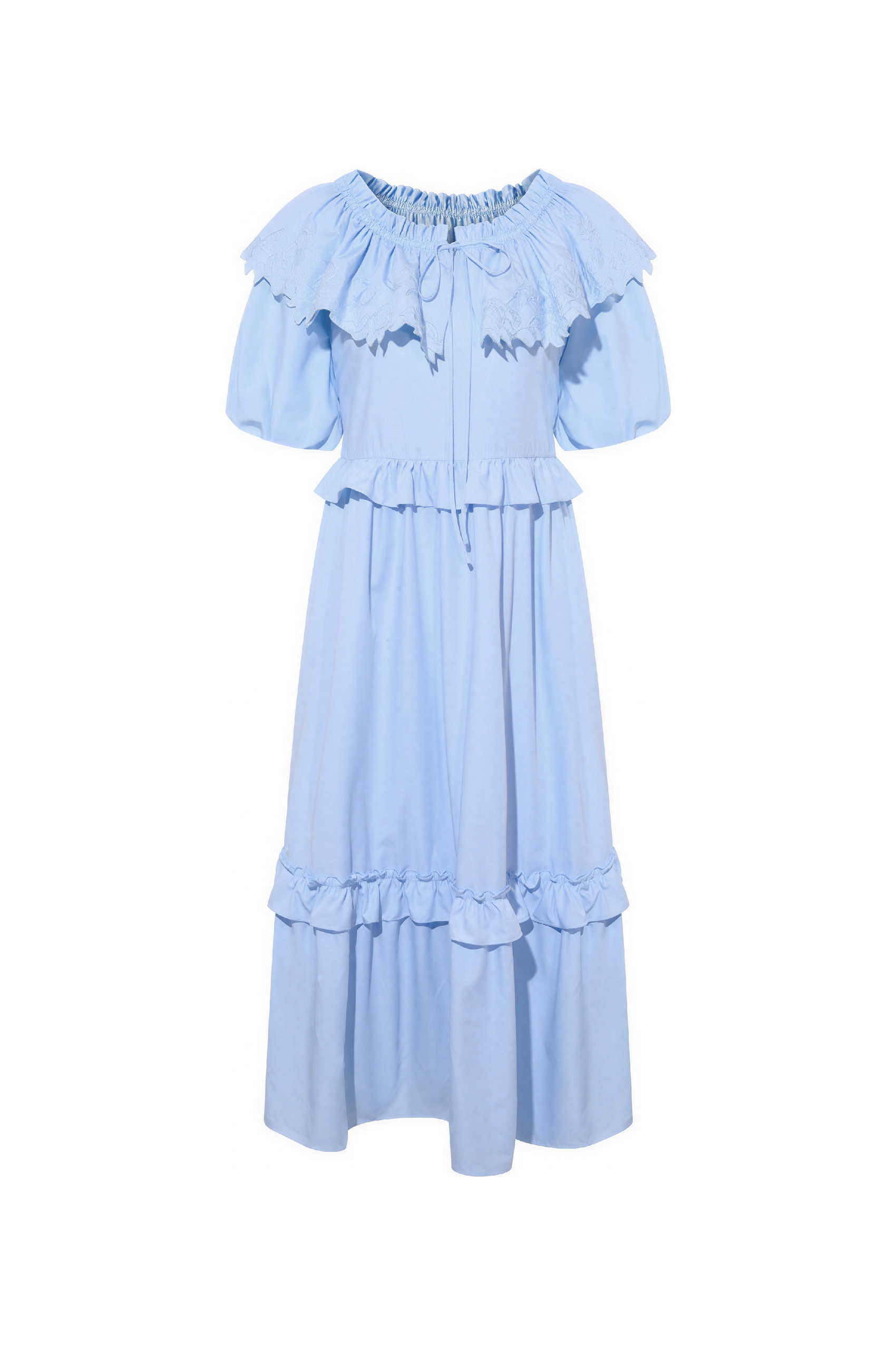 Blue French Ruffle Puff-Sleeve Dress | LYONSENS Women's Fashion