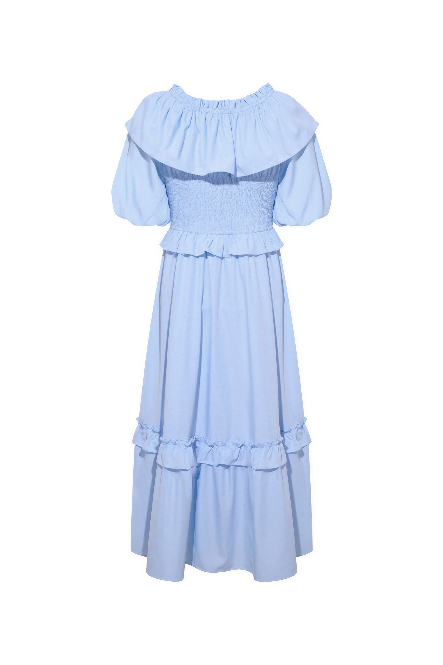 Blue French Ruffle Puff-Sleeve Dress | LYONSENS Women's Fashion