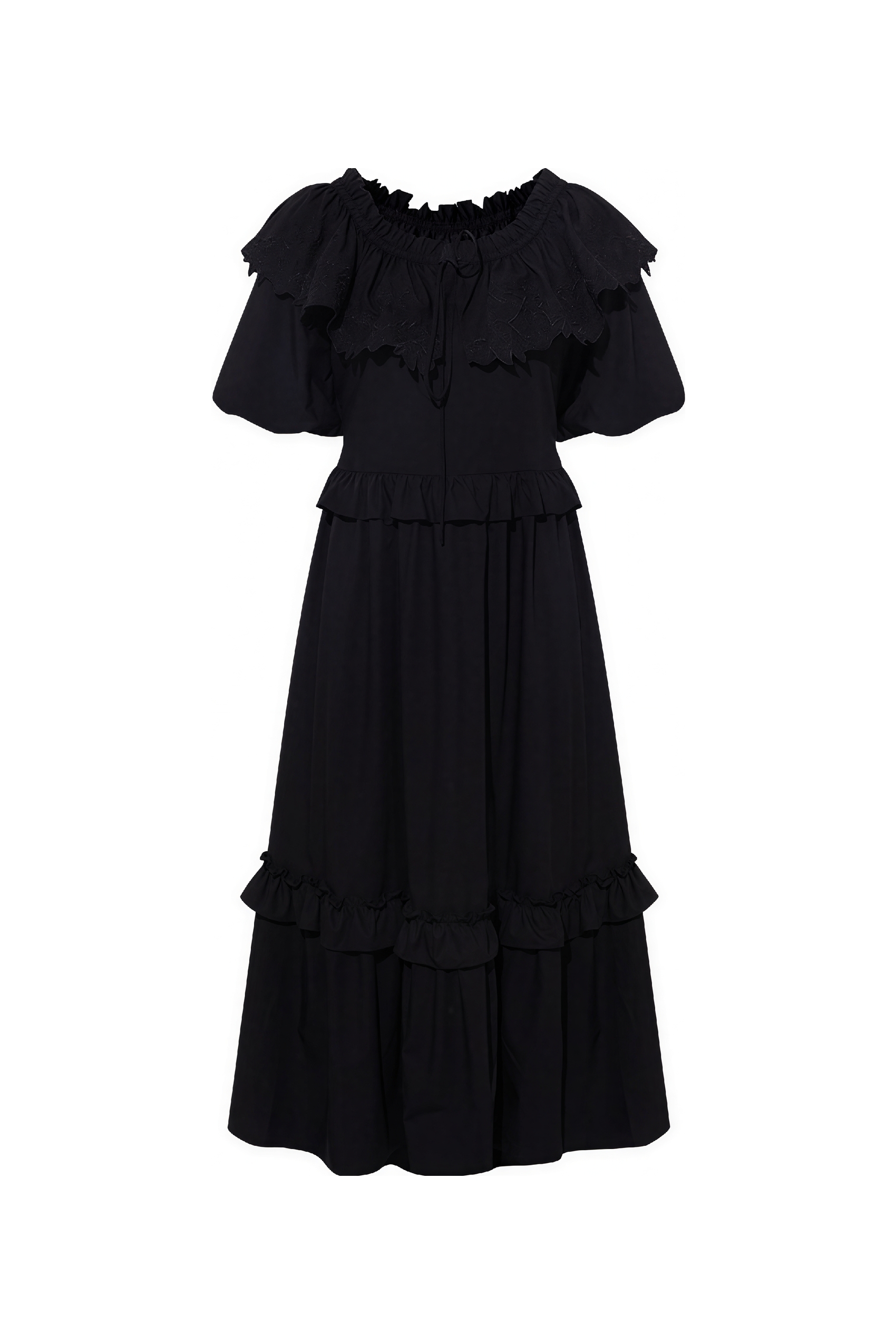 Blue French Ruffle Puff-Sleeve Dress | LYONSENS Women's Fashion