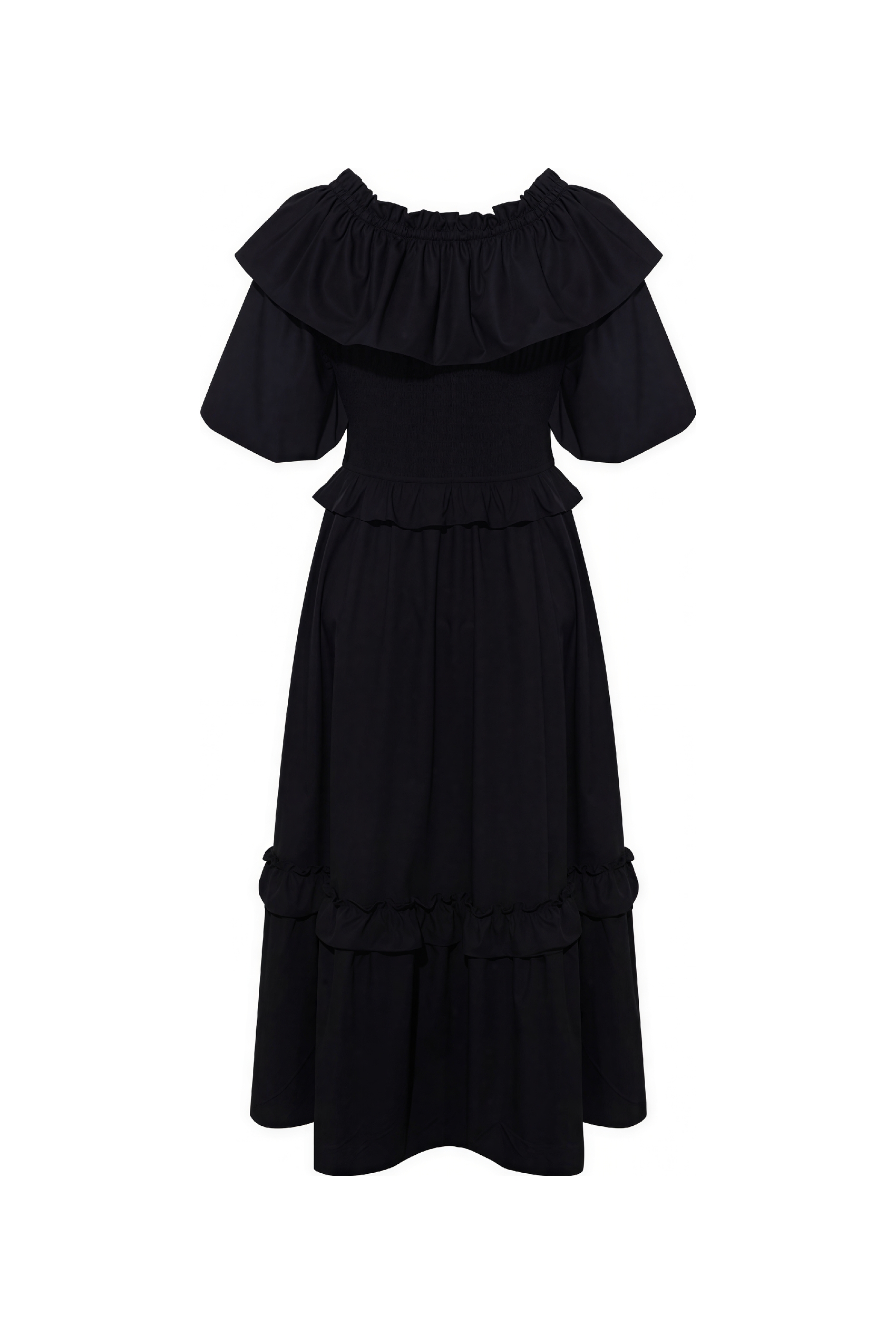 Blue French Ruffle Puff-Sleeve Dress | LYONSENS Women's Fashion