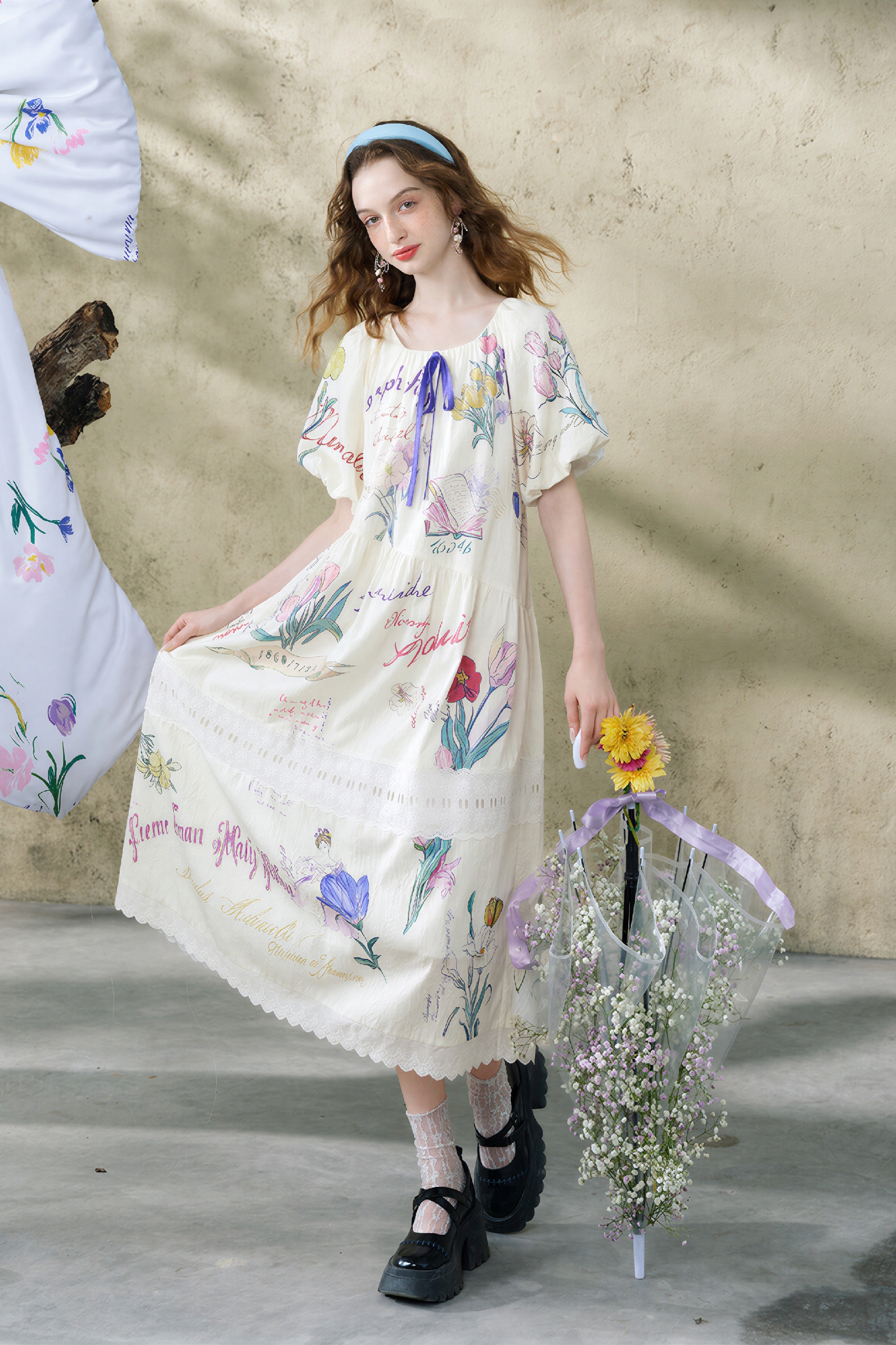 Lace Patchwork Printed Relaxed Dress