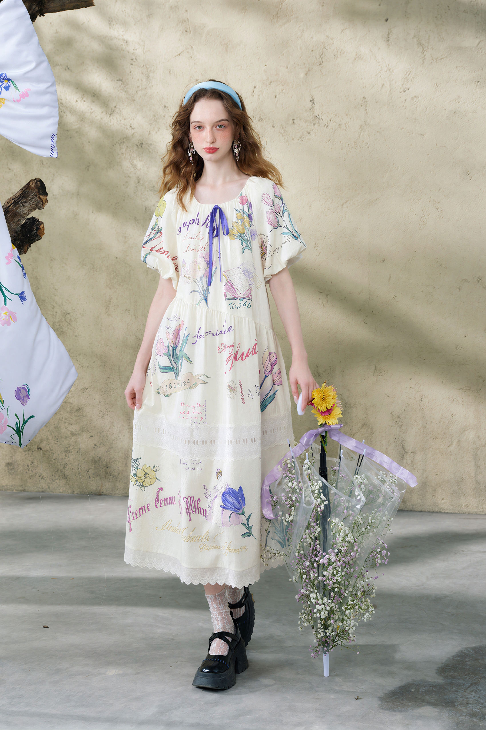 Lace Patchwork Printed Relaxed Dress