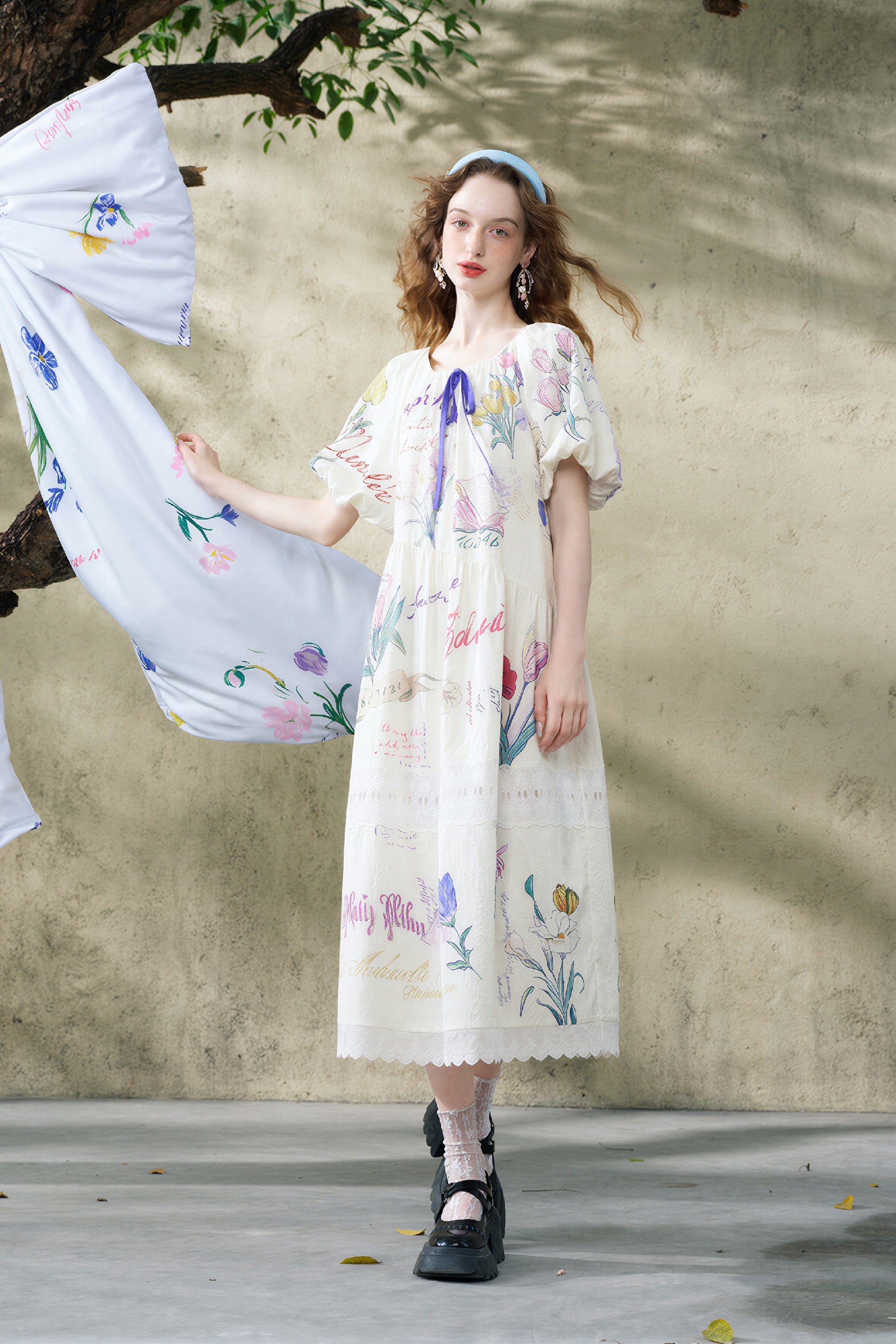 Lace Patchwork Printed Relaxed Dress