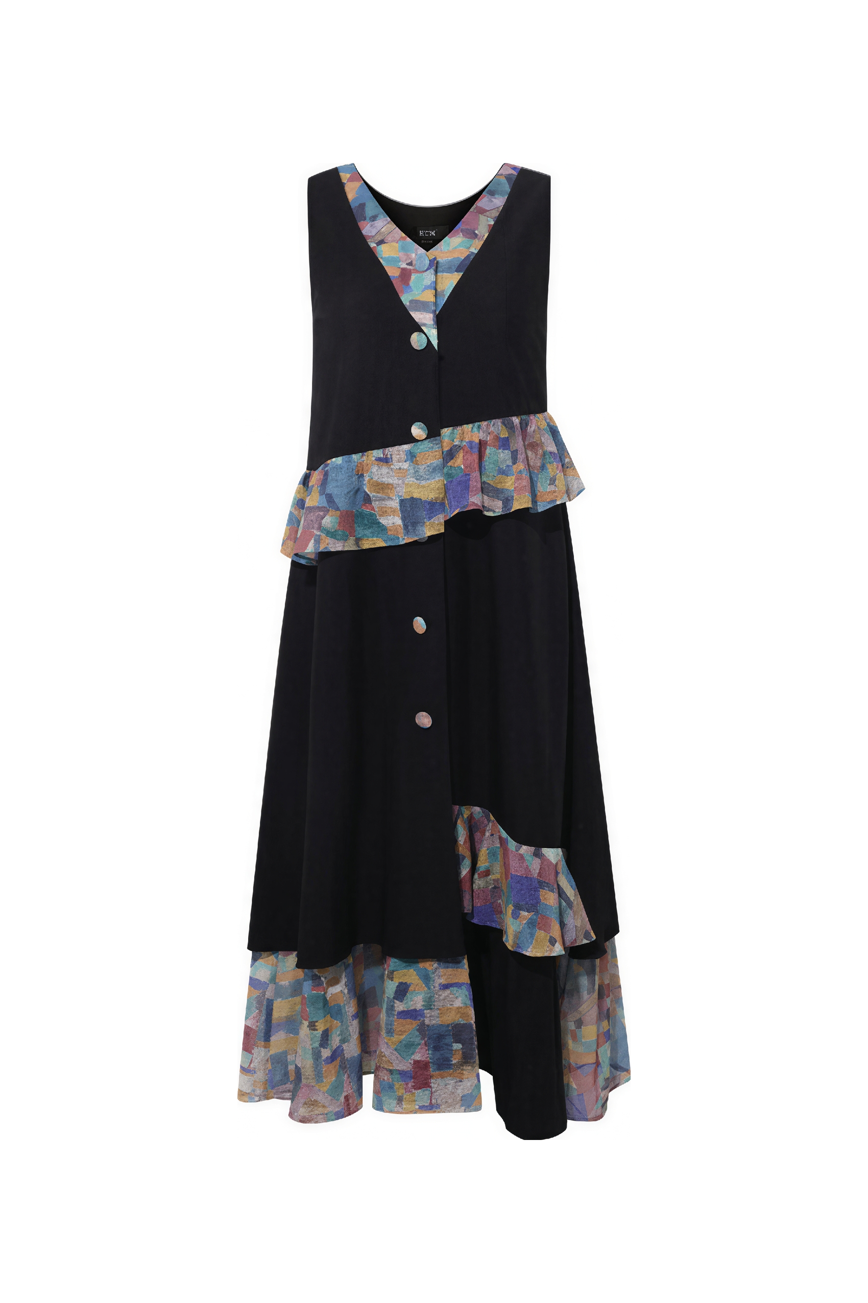 Black French Printed Sleeveless Maxi Dress