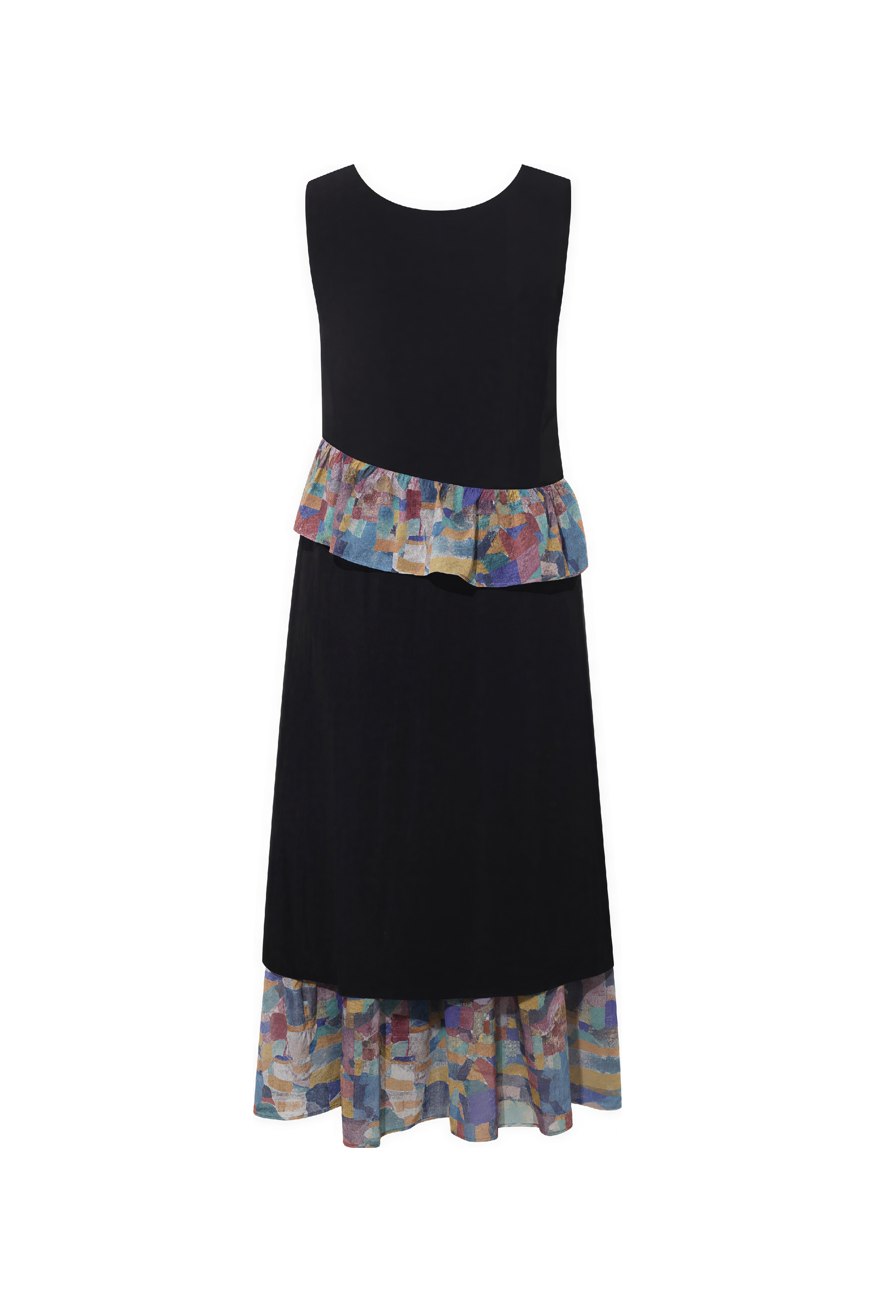 Black French Printed Sleeveless Maxi Dress