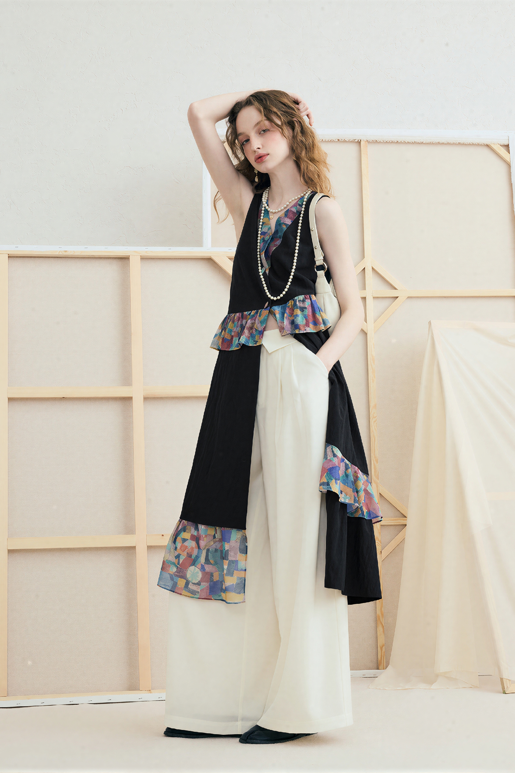 Black French Printed Sleeveless Maxi Dress