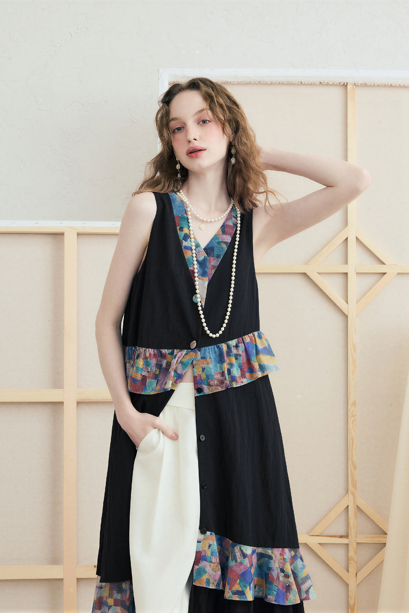 Black French Printed Sleeveless Maxi Dress