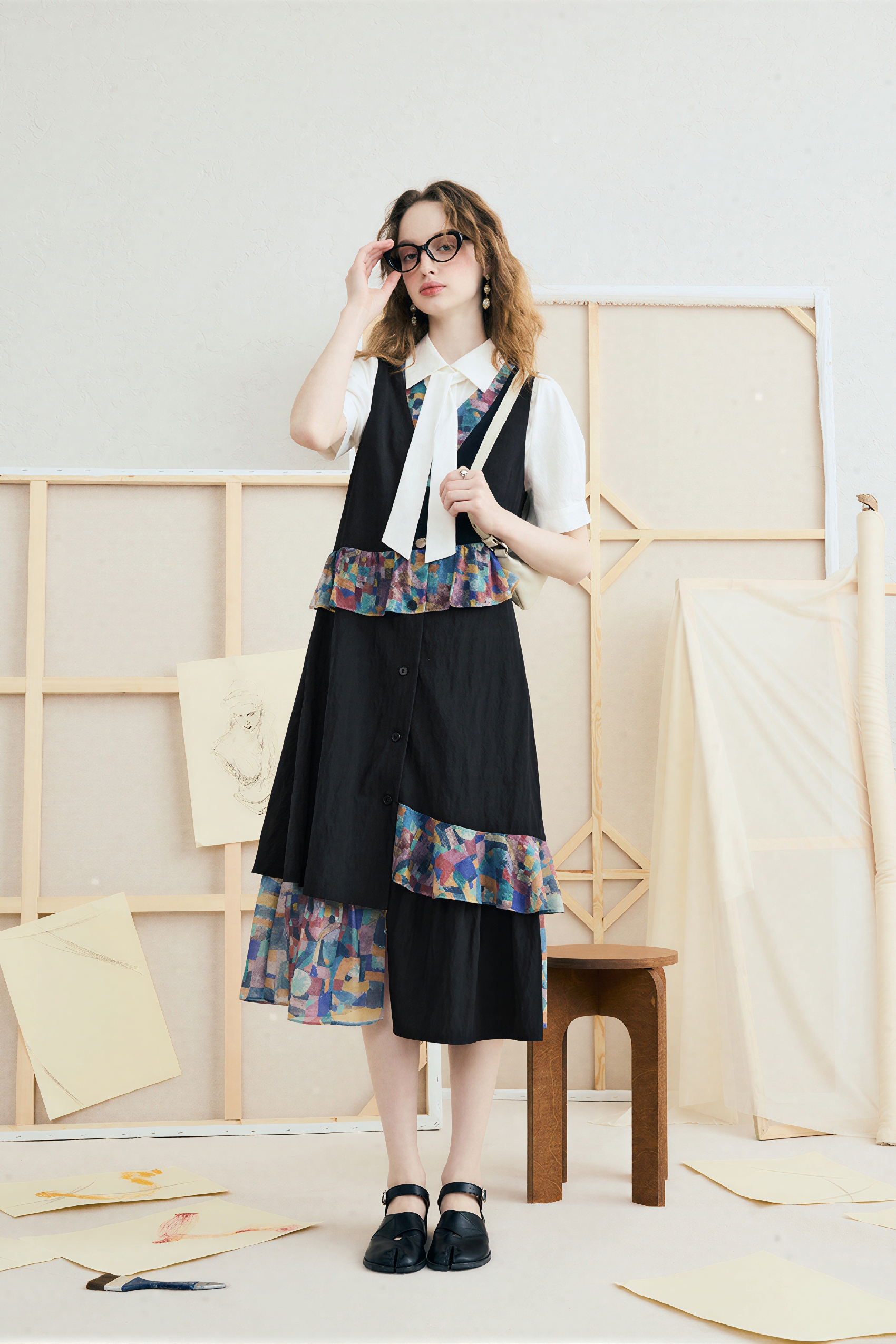 Black French Printed Sleeveless Maxi Dress