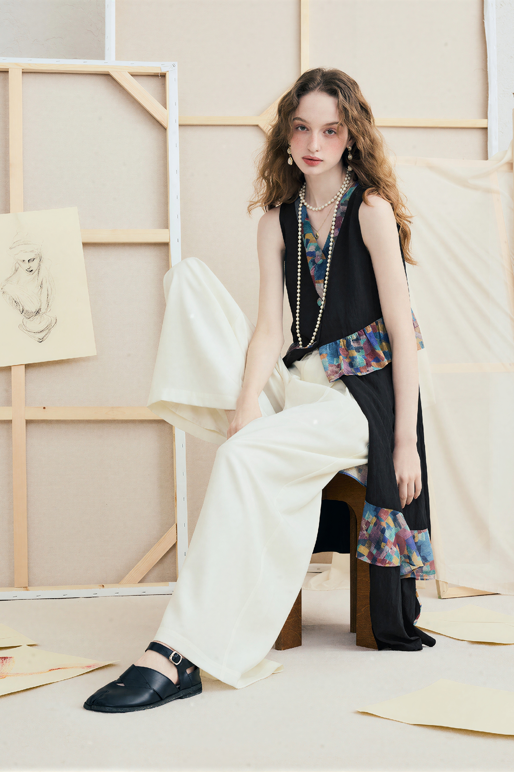 Black French Printed Sleeveless Maxi Dress