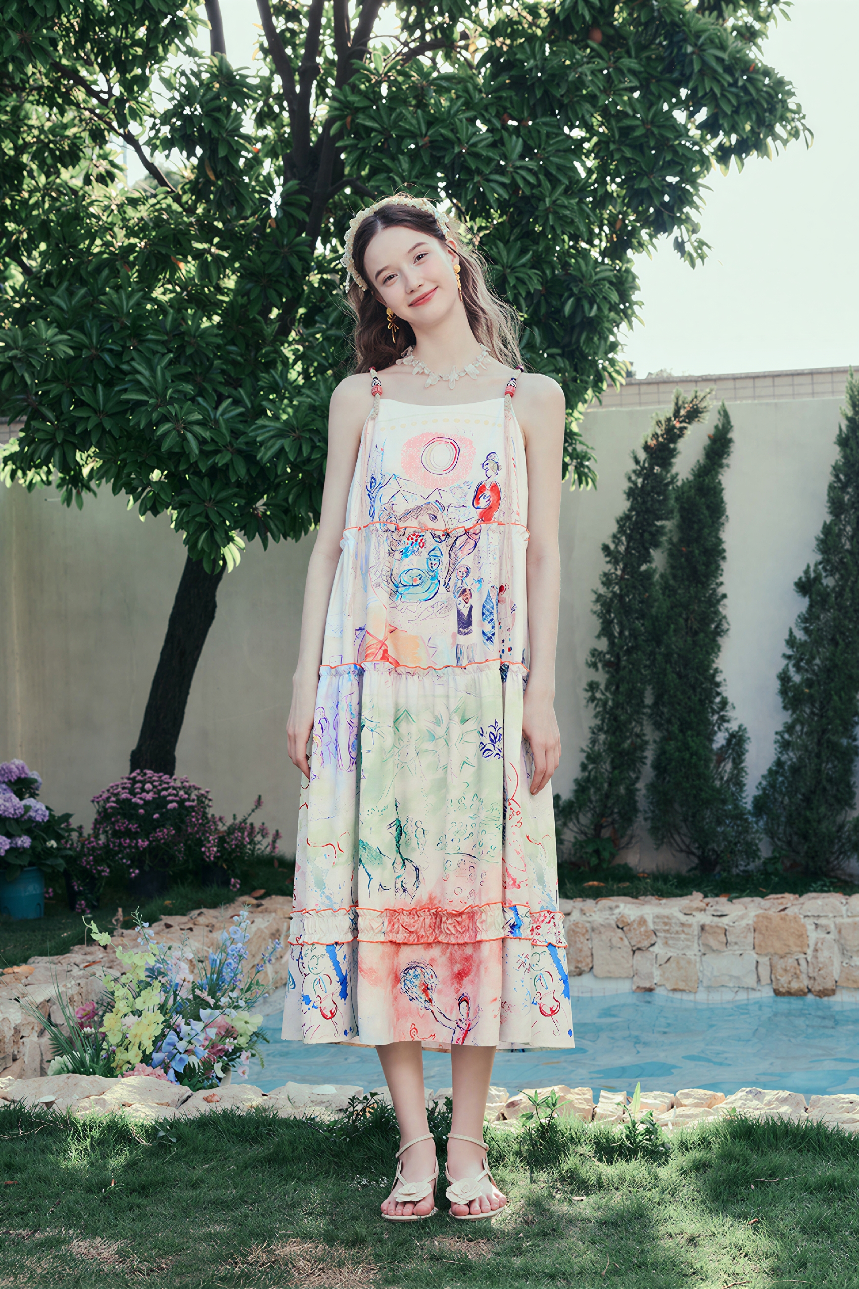 Relaxed-Fit Printed Slip Dress-LYONSENS