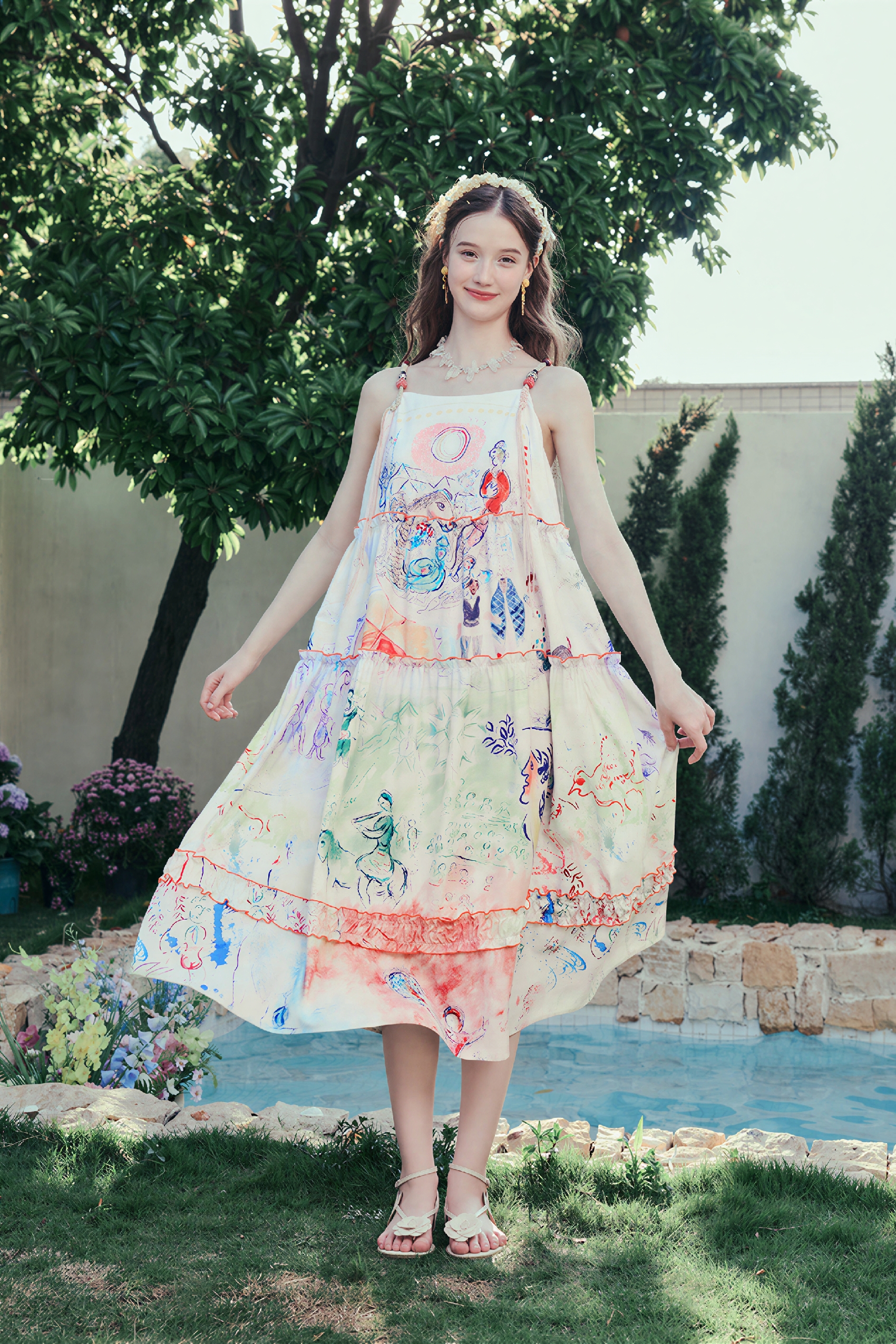 Relaxed-Fit Printed Slip Dress-LYONSENS