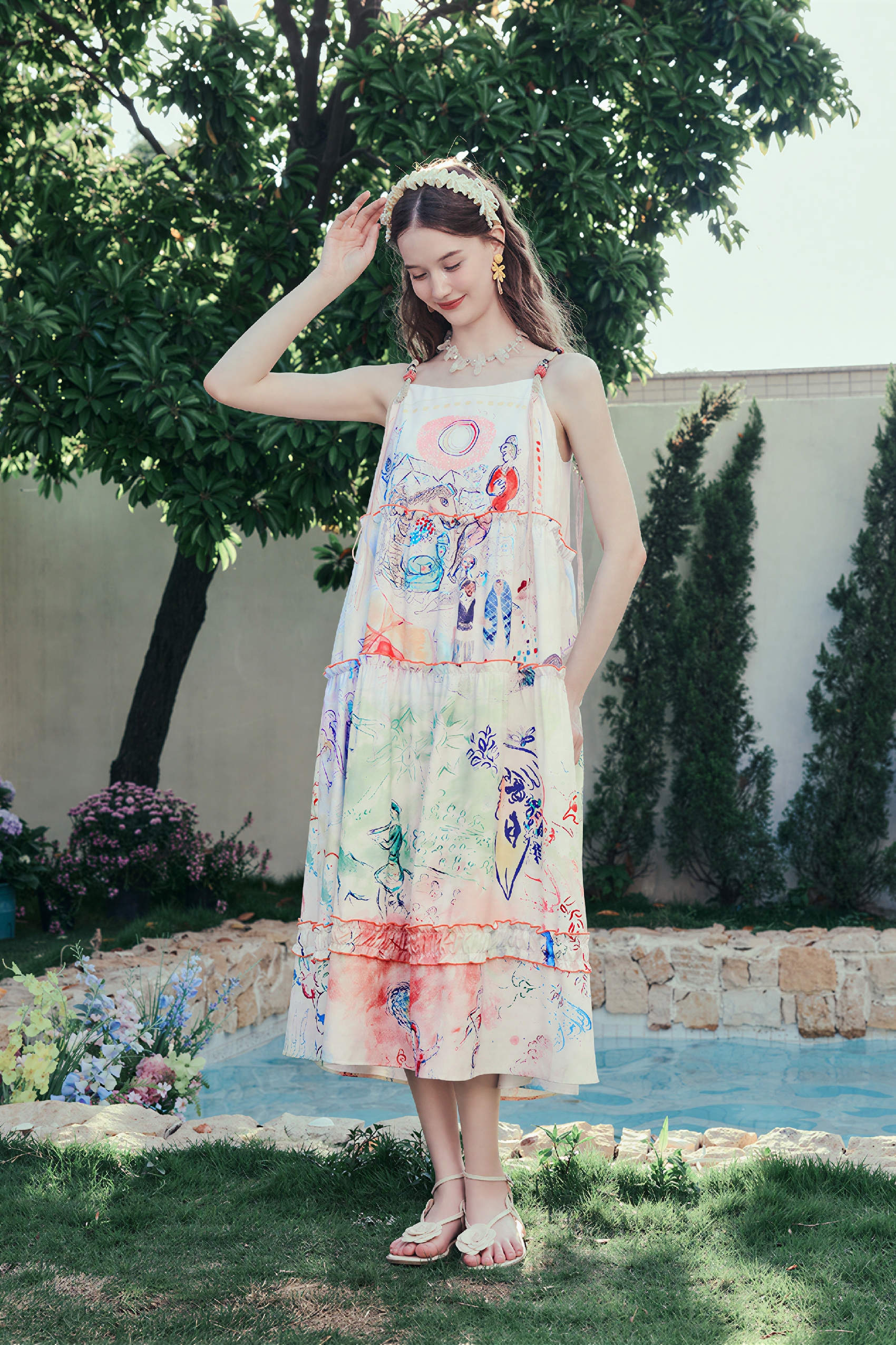 Relaxed-Fit Printed Slip Dress-LYONSENS
