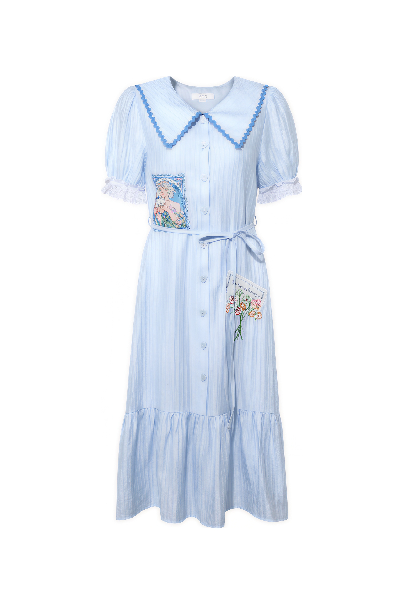 Blue Applique Waist-Defined Shirt Dress | LYONSENS Women's Fashion