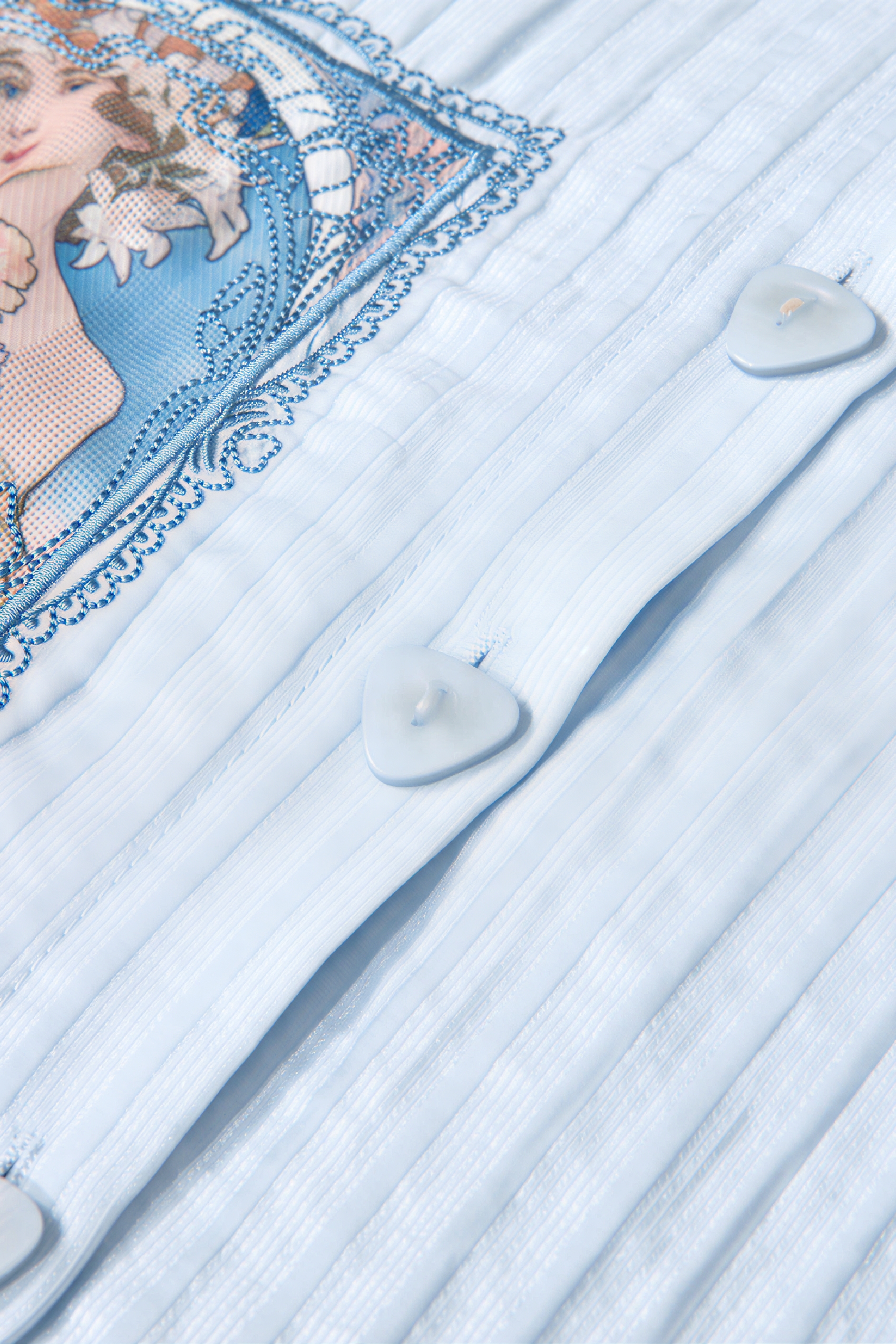 Blue Applique Waist-Defined Shirt Dress | LYONSENS Women's Fashion