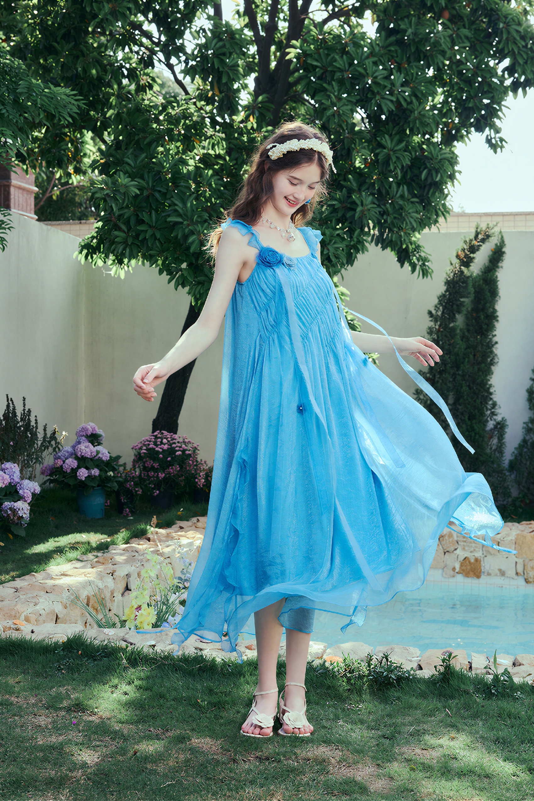 Sweet Blue Flowing Strappy Dress