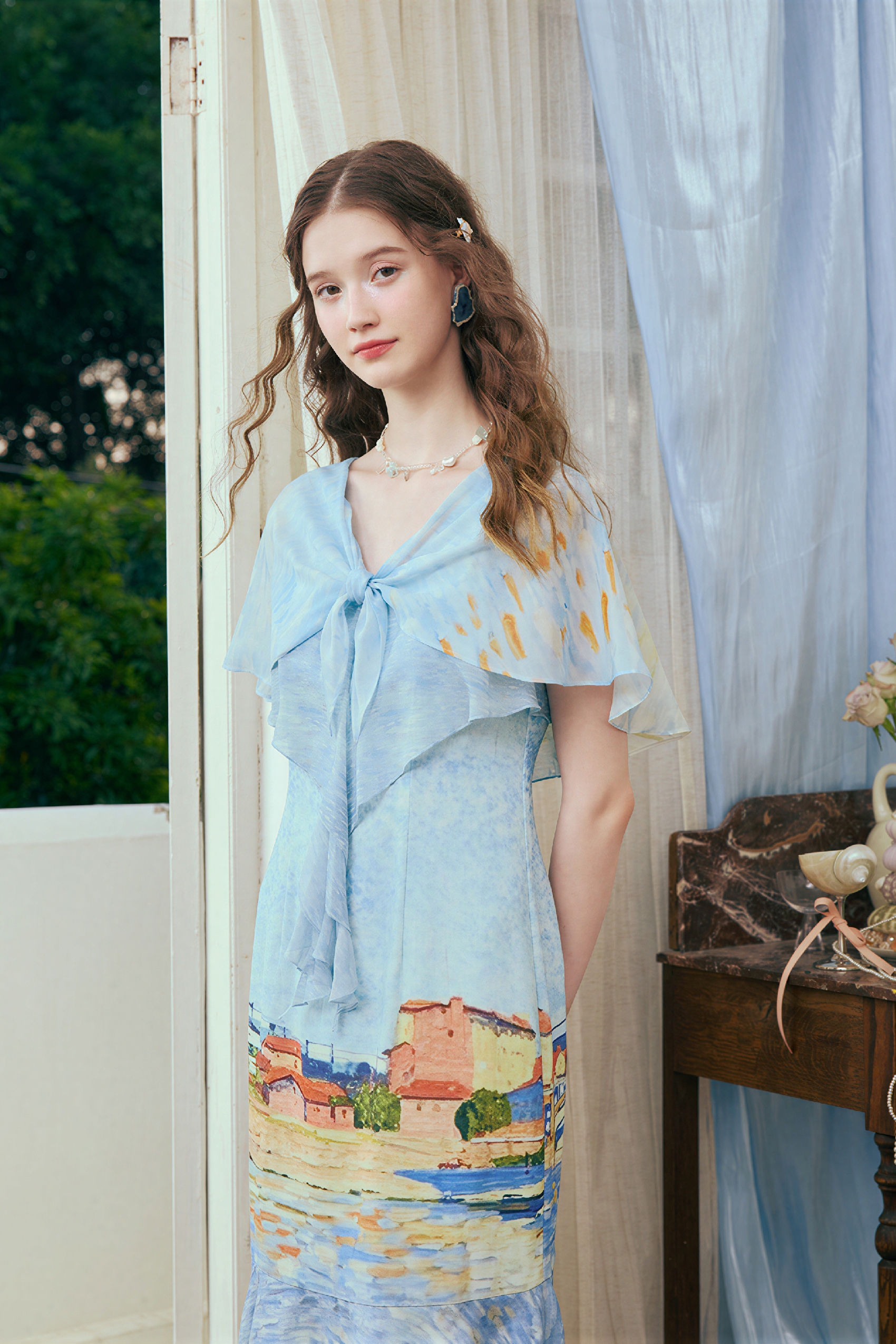 Vintage Shawl-Neck Tie Dress