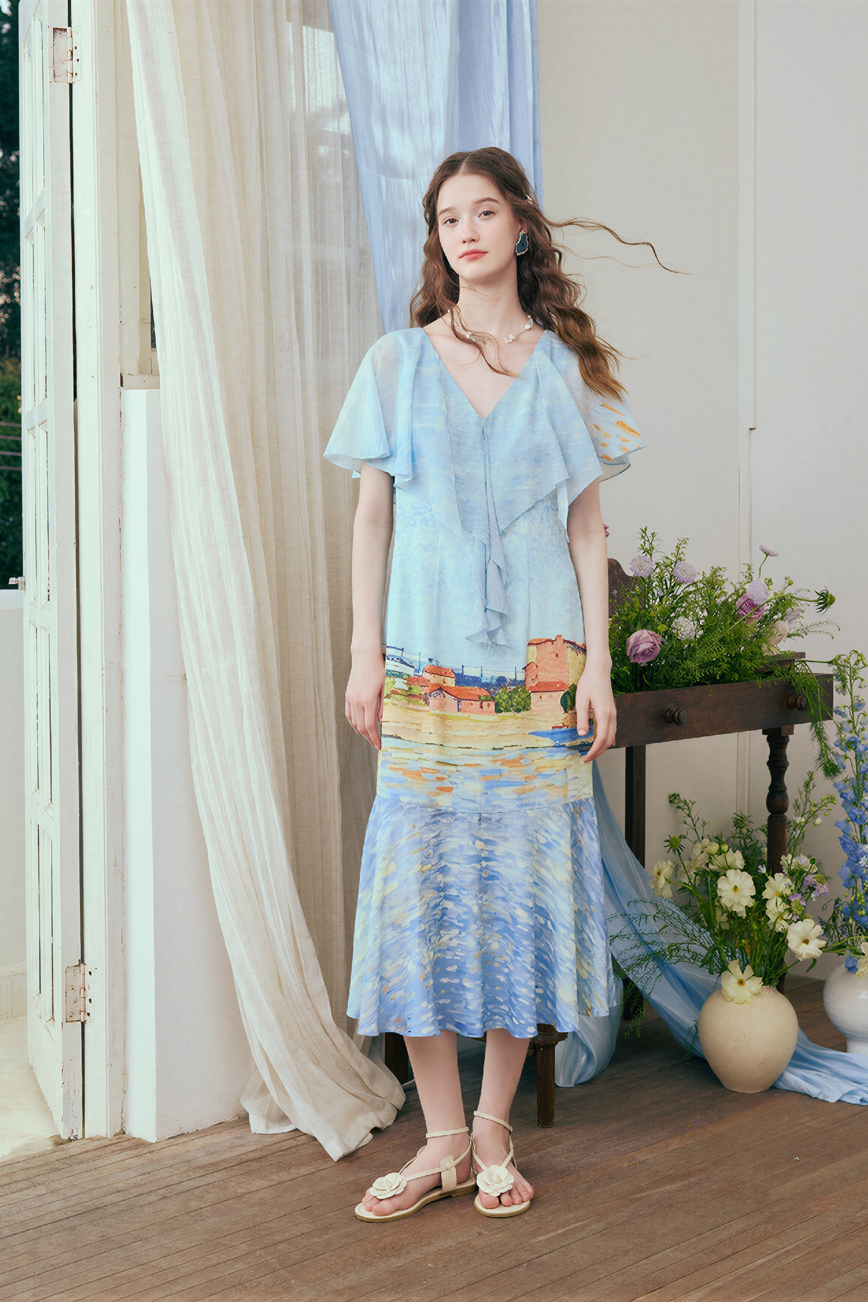 Vintage Shawl-Neck Tie Dress