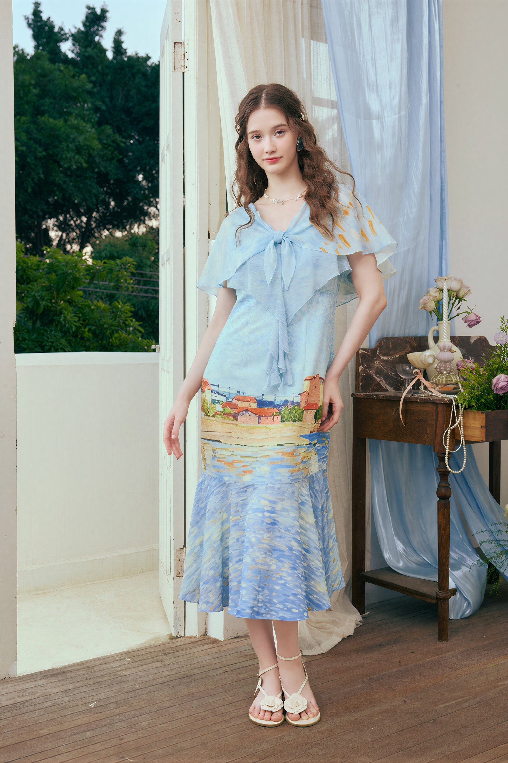 Vintage Shawl-Neck Tie Dress