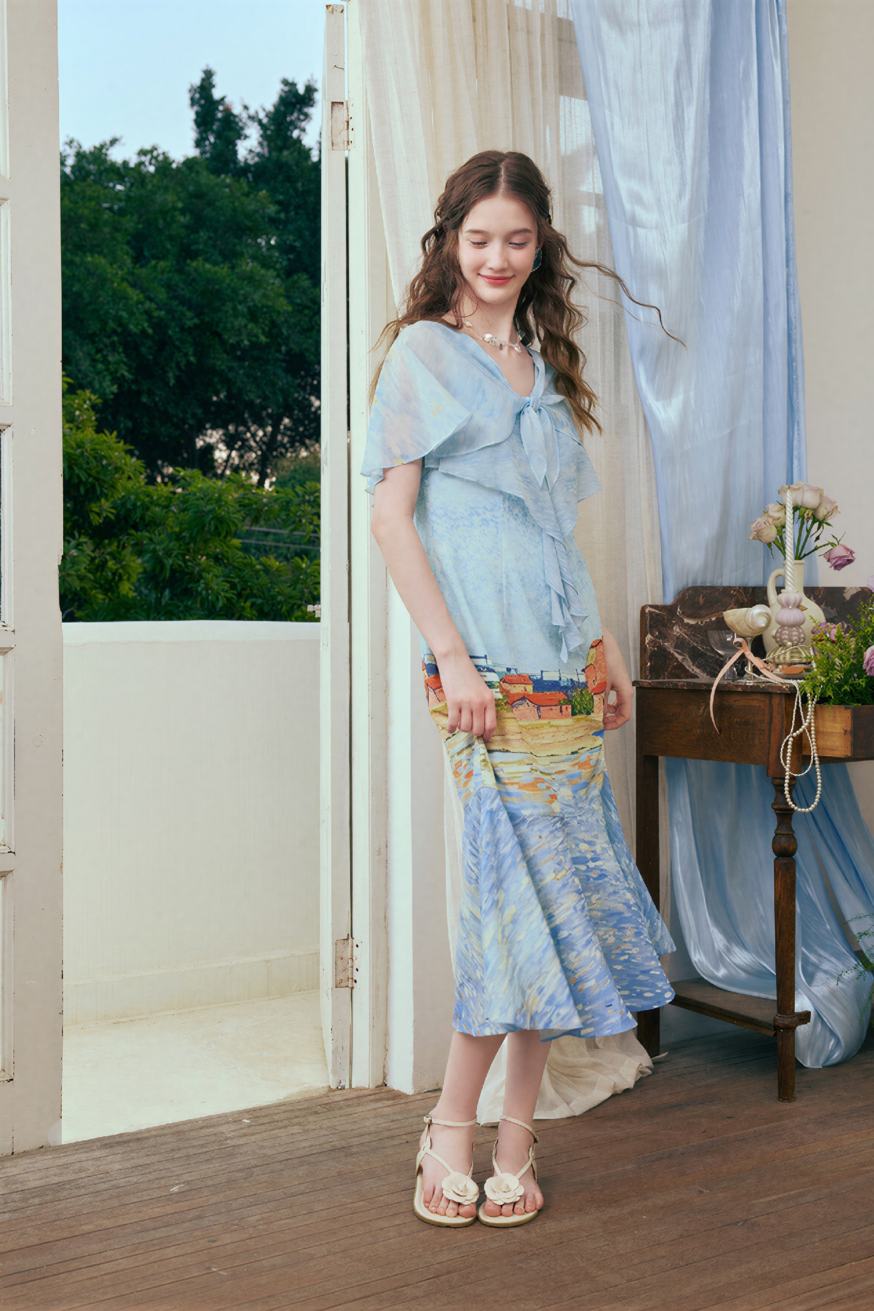 Vintage Shawl-Neck Tie Dress