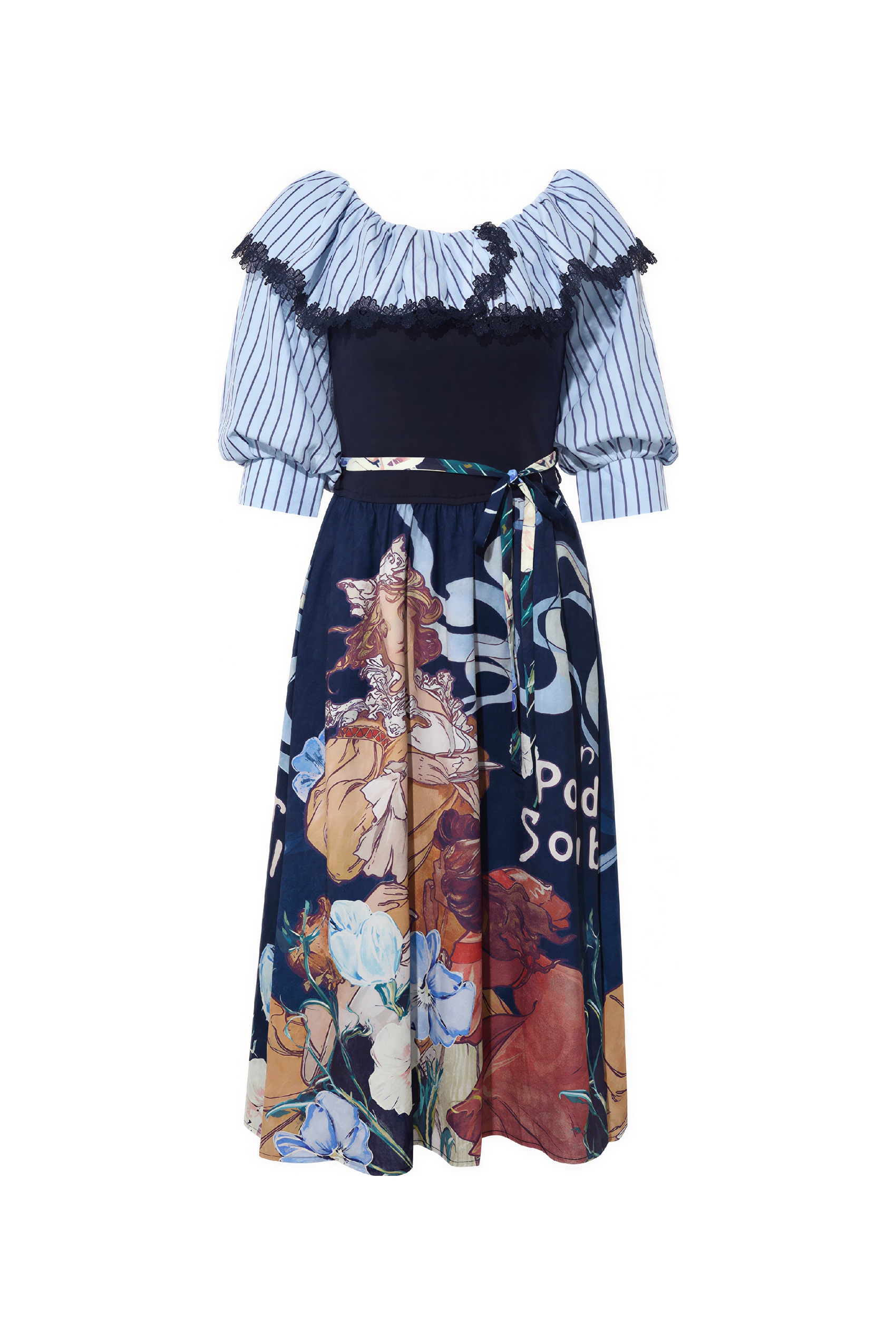French Blue Off-Shoulder Dress-LYONSENS