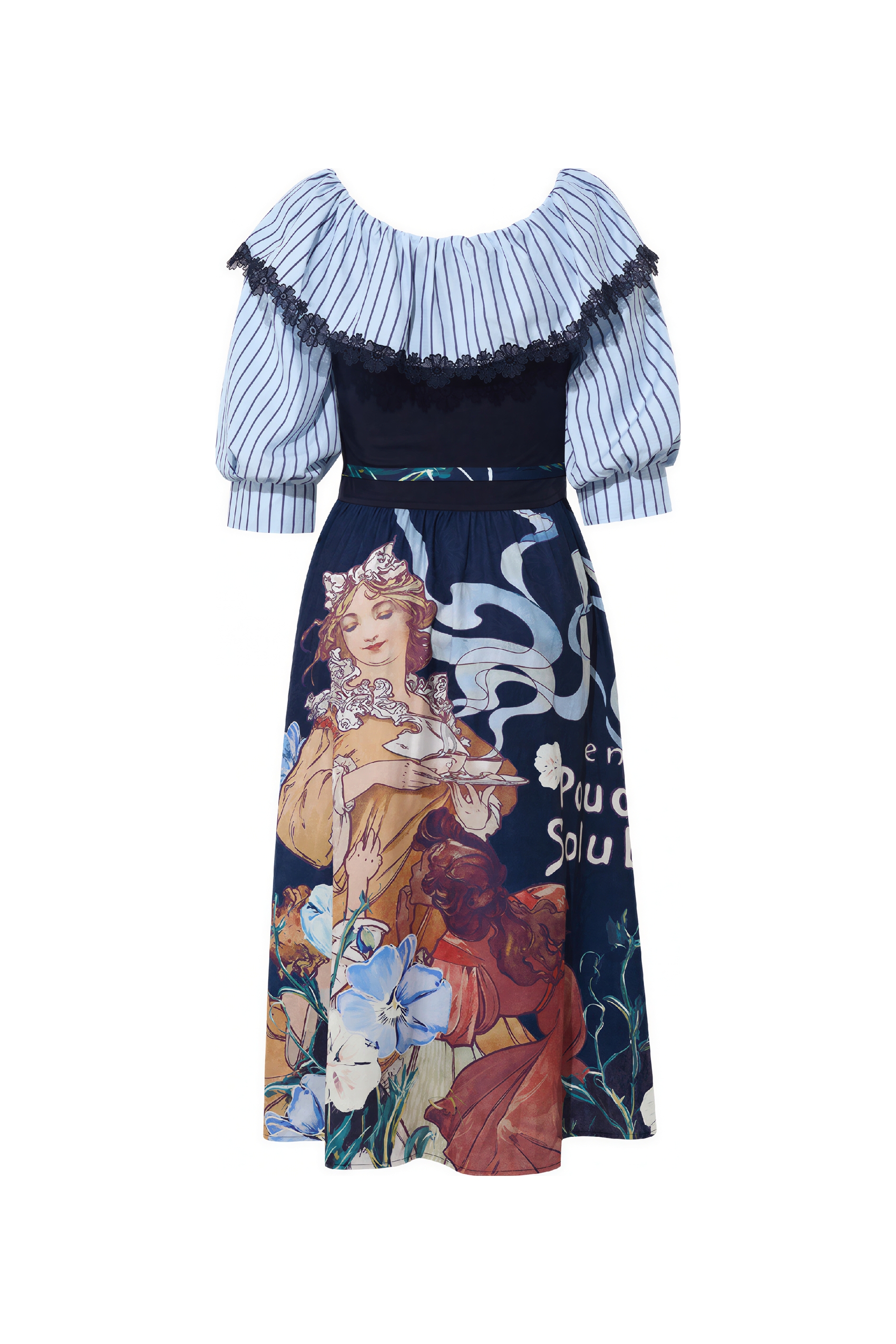 French Blue Off-Shoulder Dress-LYONSENS