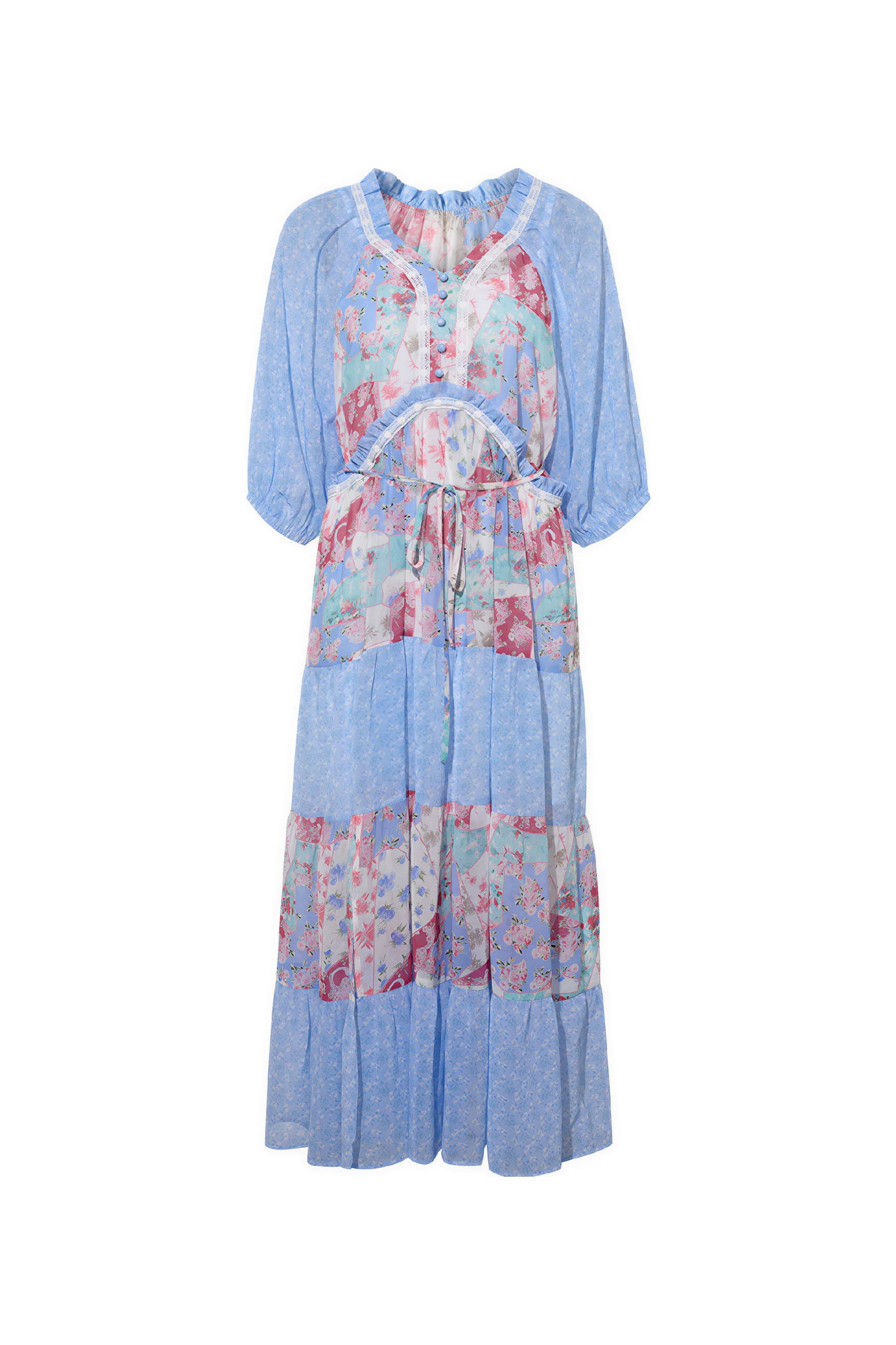 Floral Patchwork V-Neck Dress