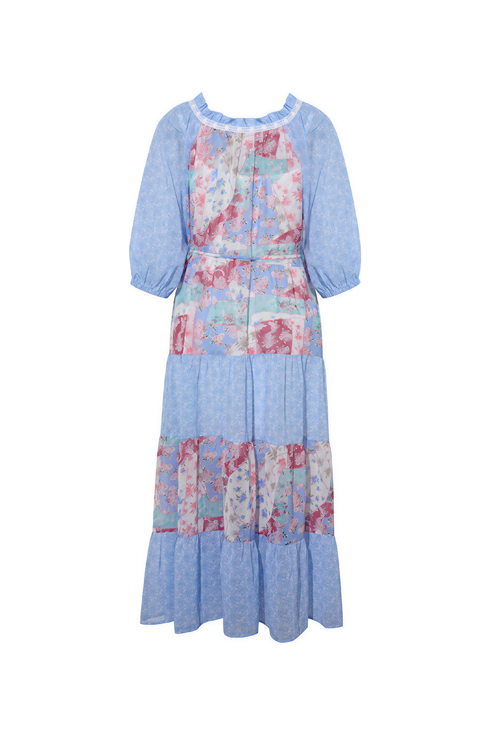 Floral Patchwork V-Neck Dress