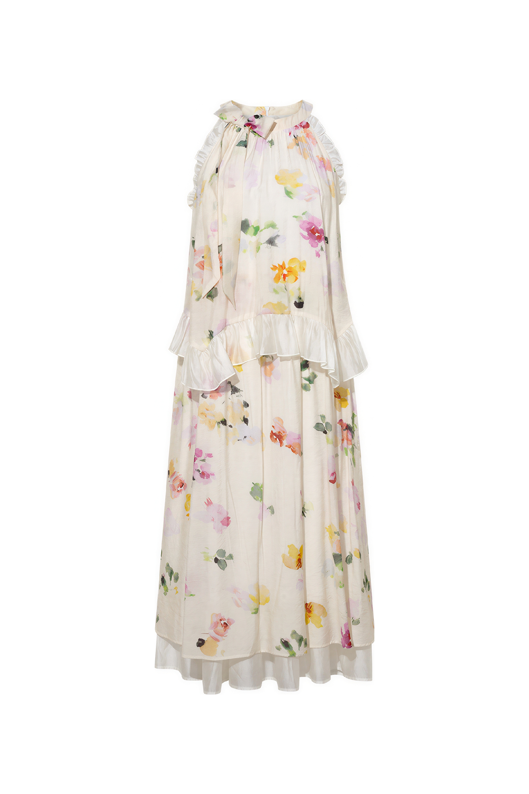 French Floral Halter-Neck Sleeveless Dress