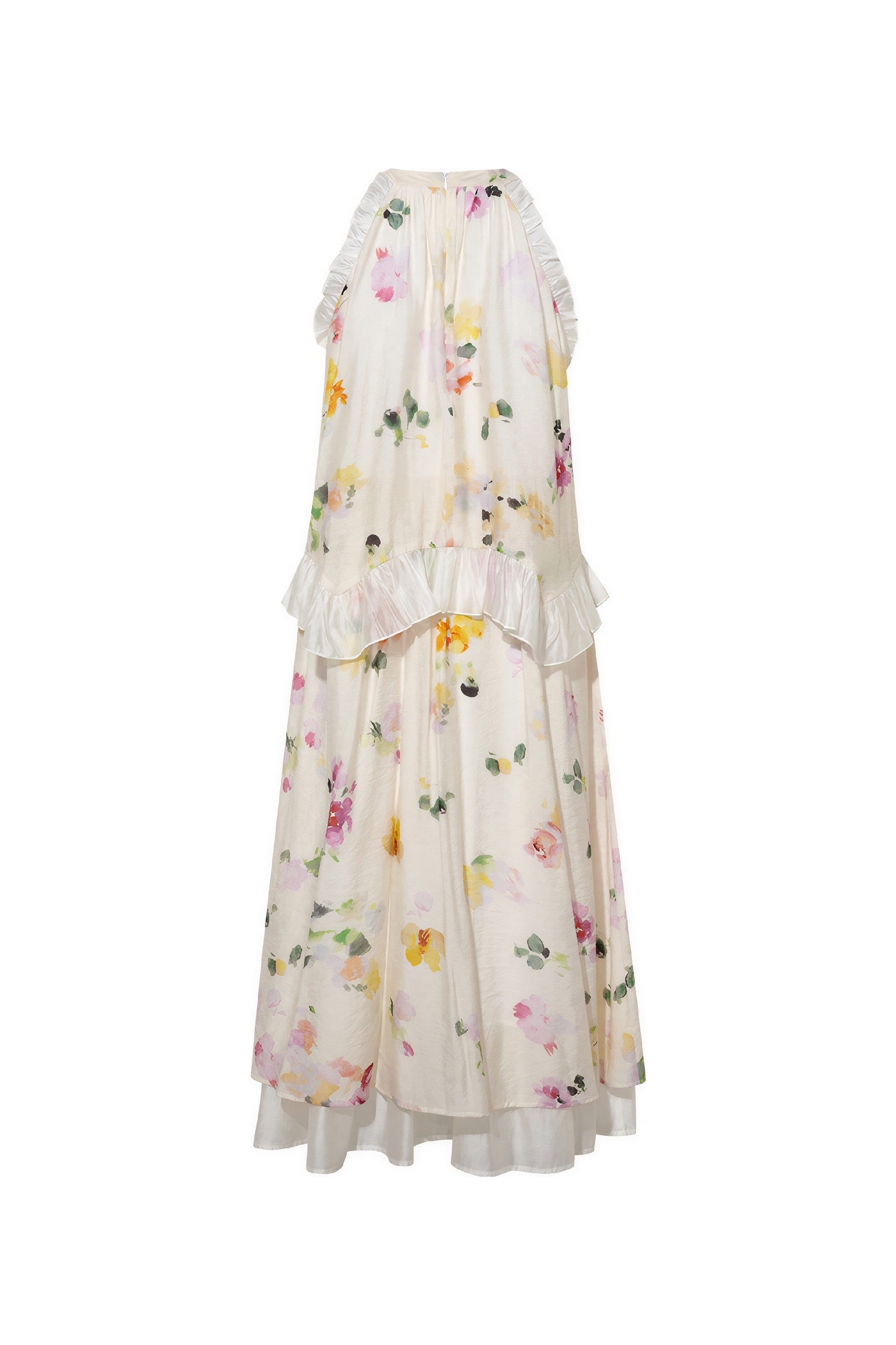 French Floral Halter-Neck Sleeveless Dress