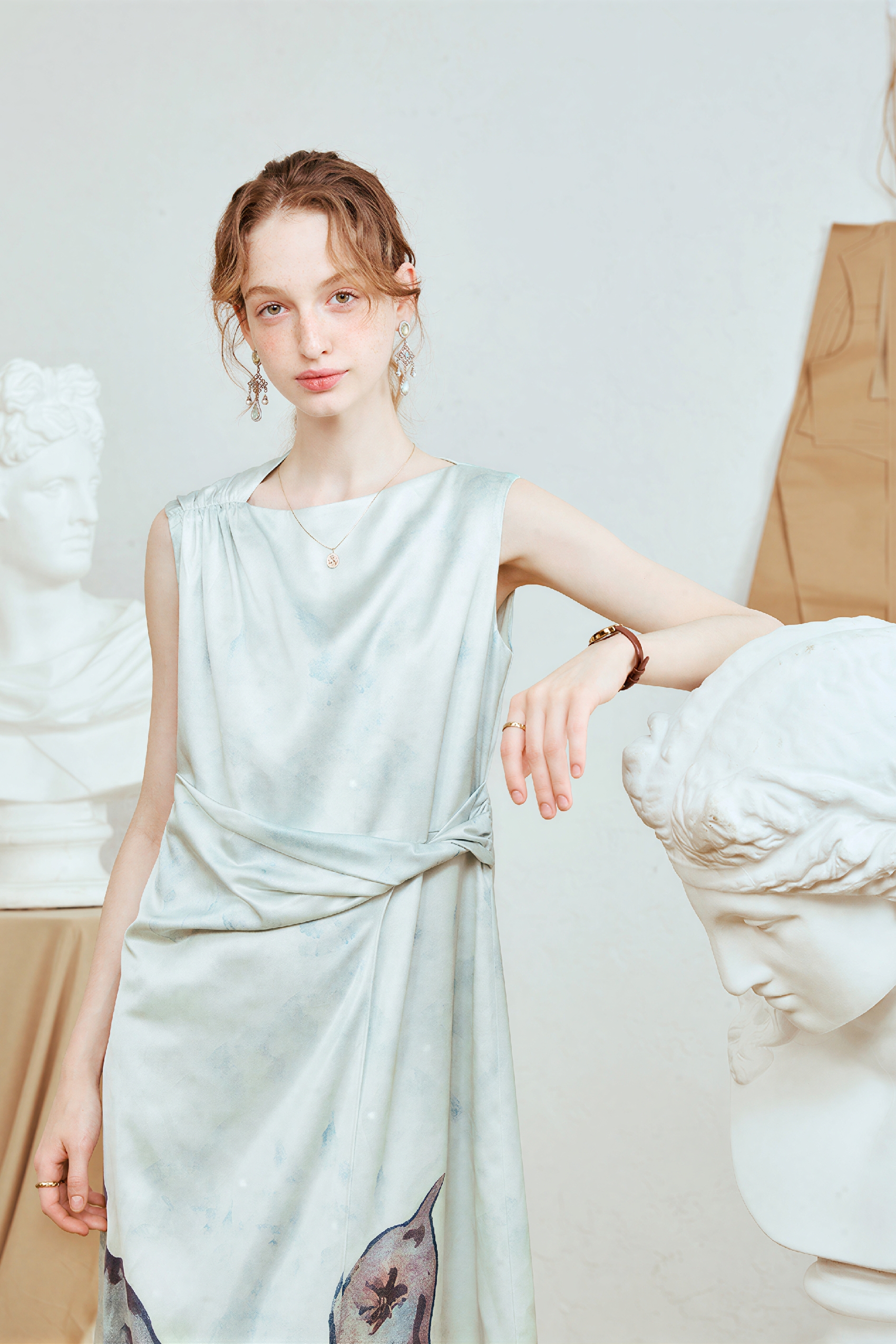 Printed Waist-Defined Sleeveless Tank Dress