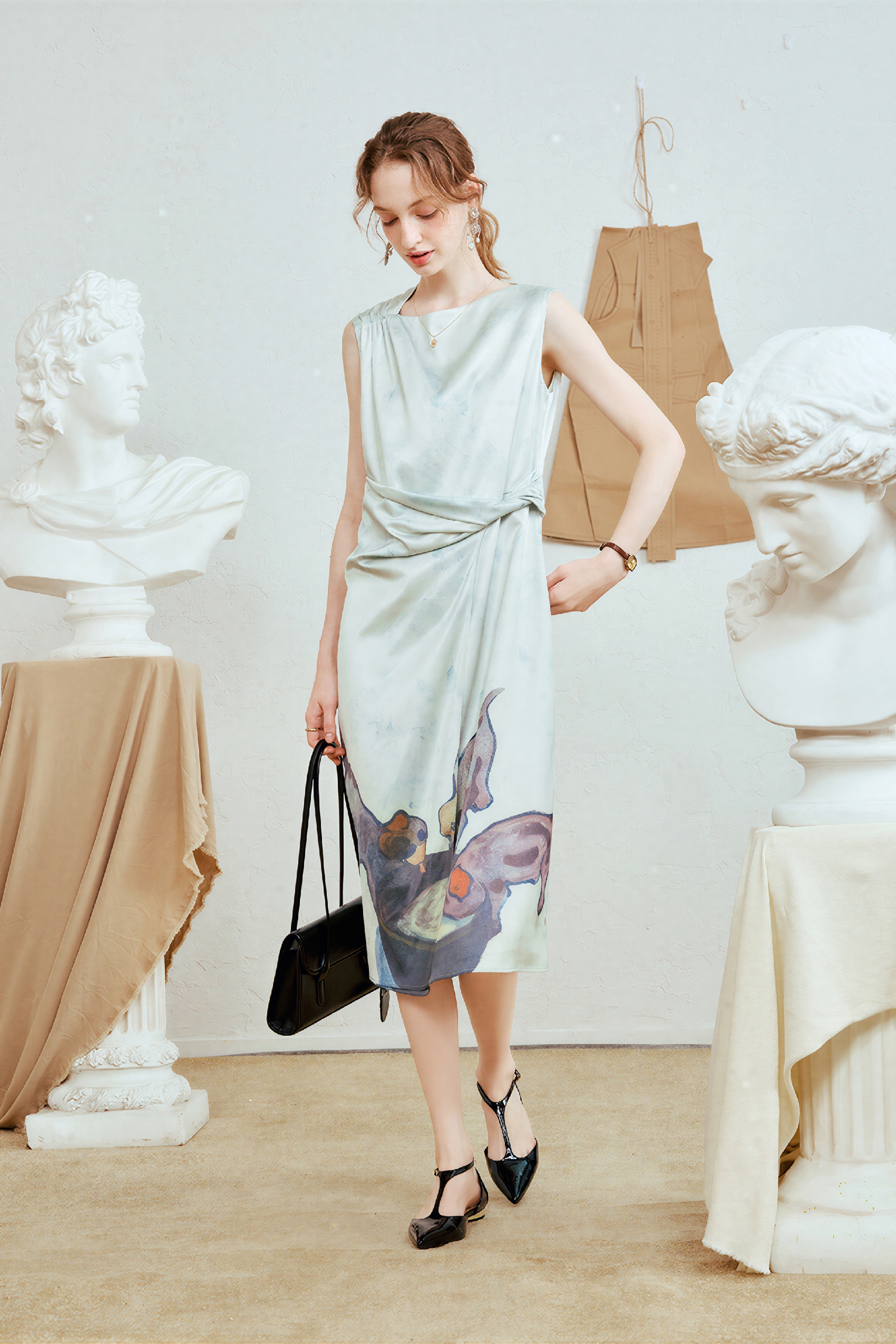 Printed Waist-Defined Sleeveless Tank Dress