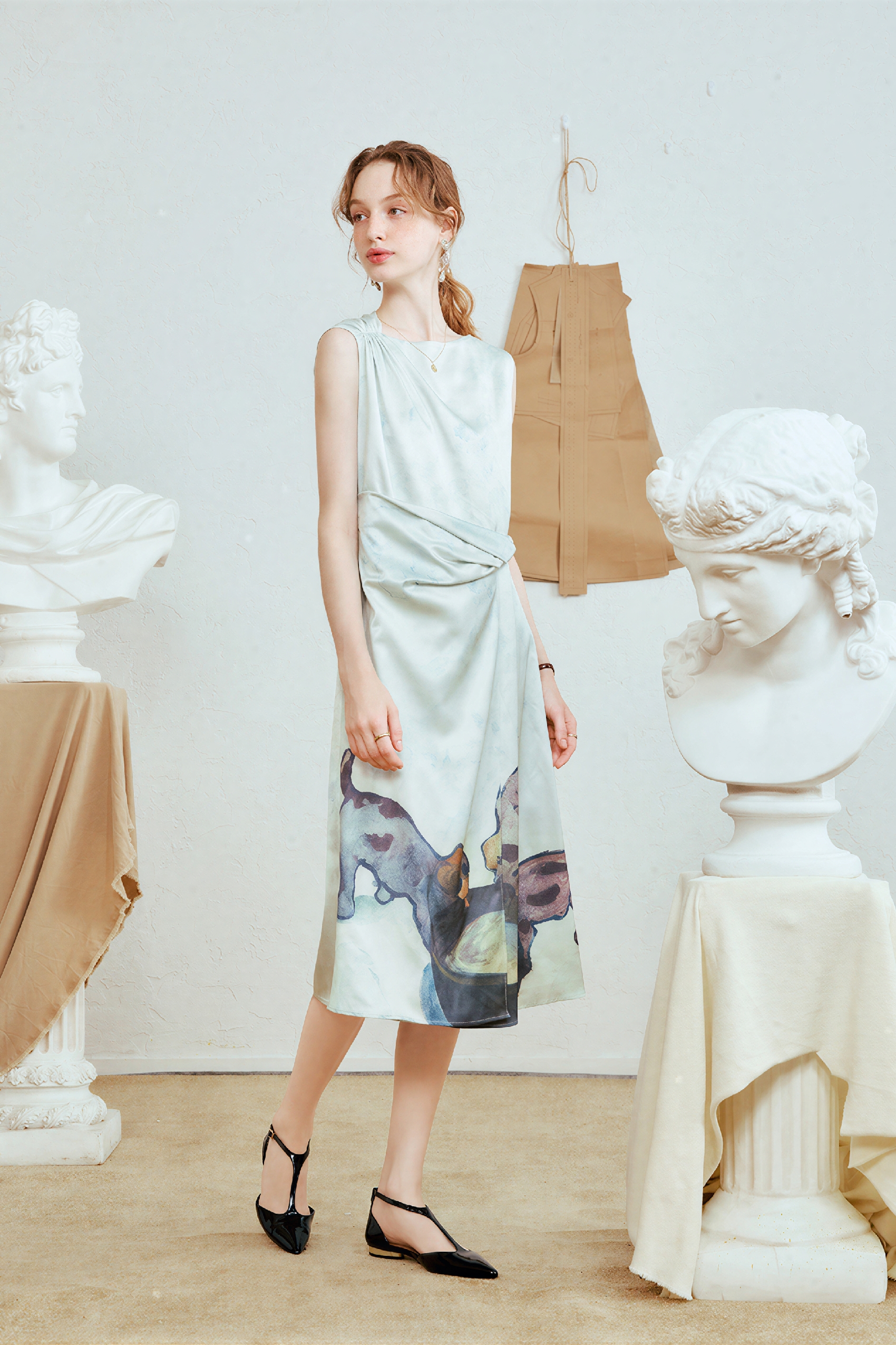 Printed Waist-Defined Sleeveless Tank Dress