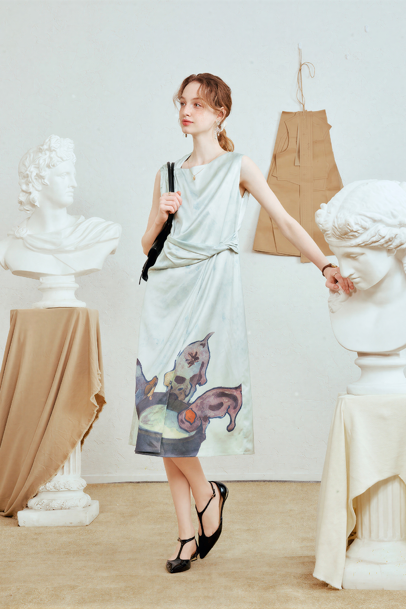 Printed Waist-Defined Sleeveless Tank Dress