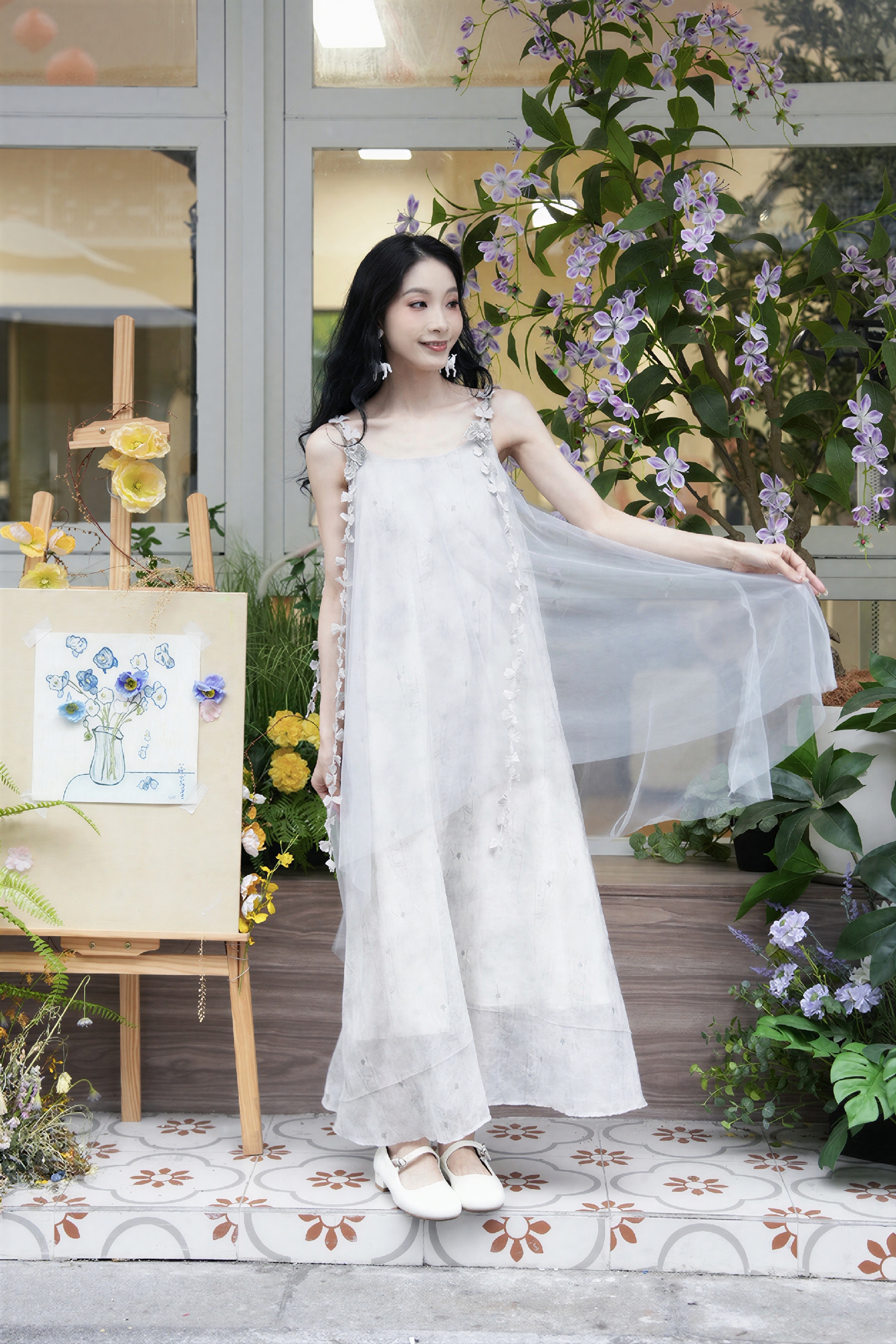 3D Floral Applique Slip Dress