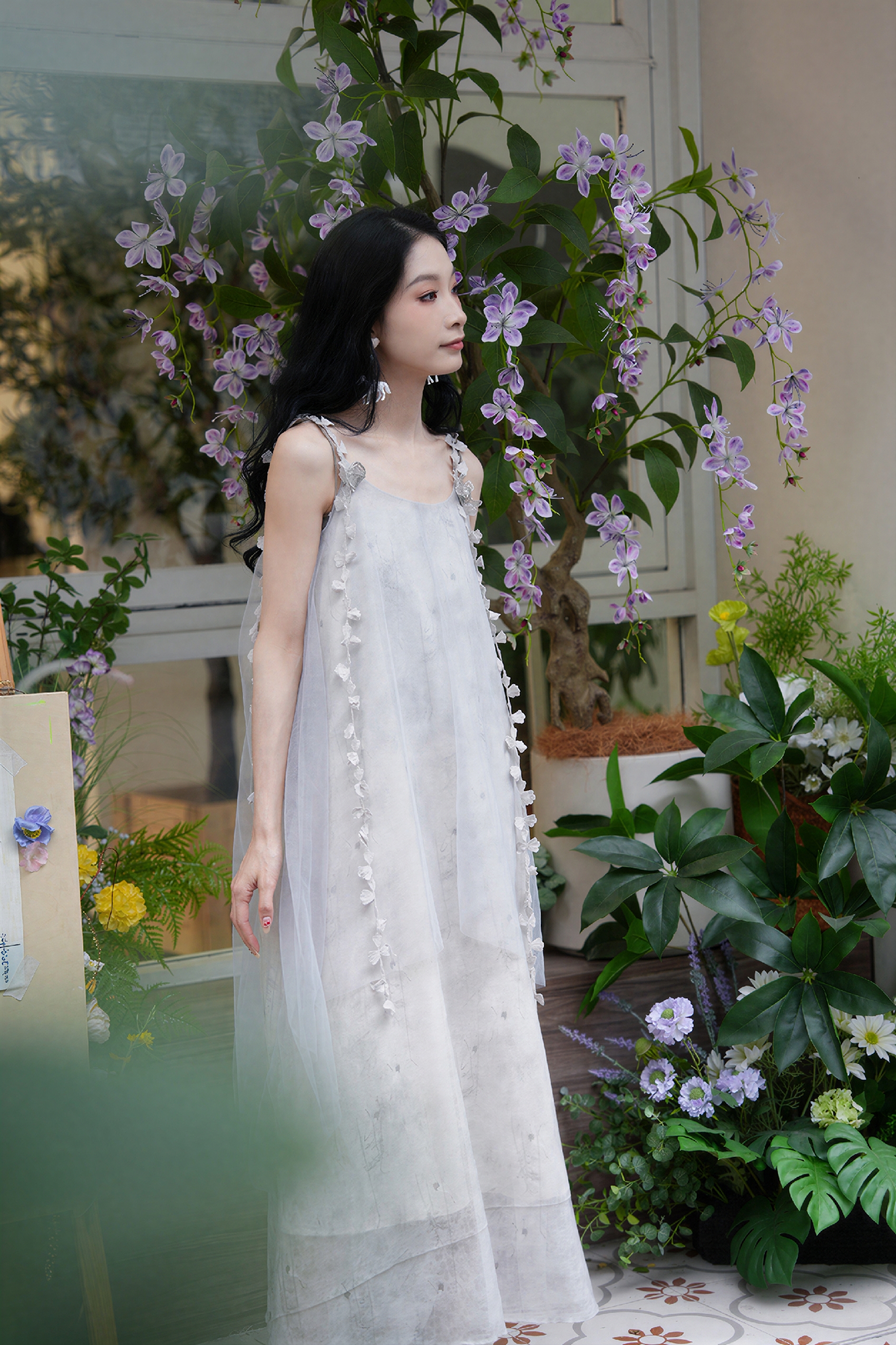 3D Floral Applique Slip Dress